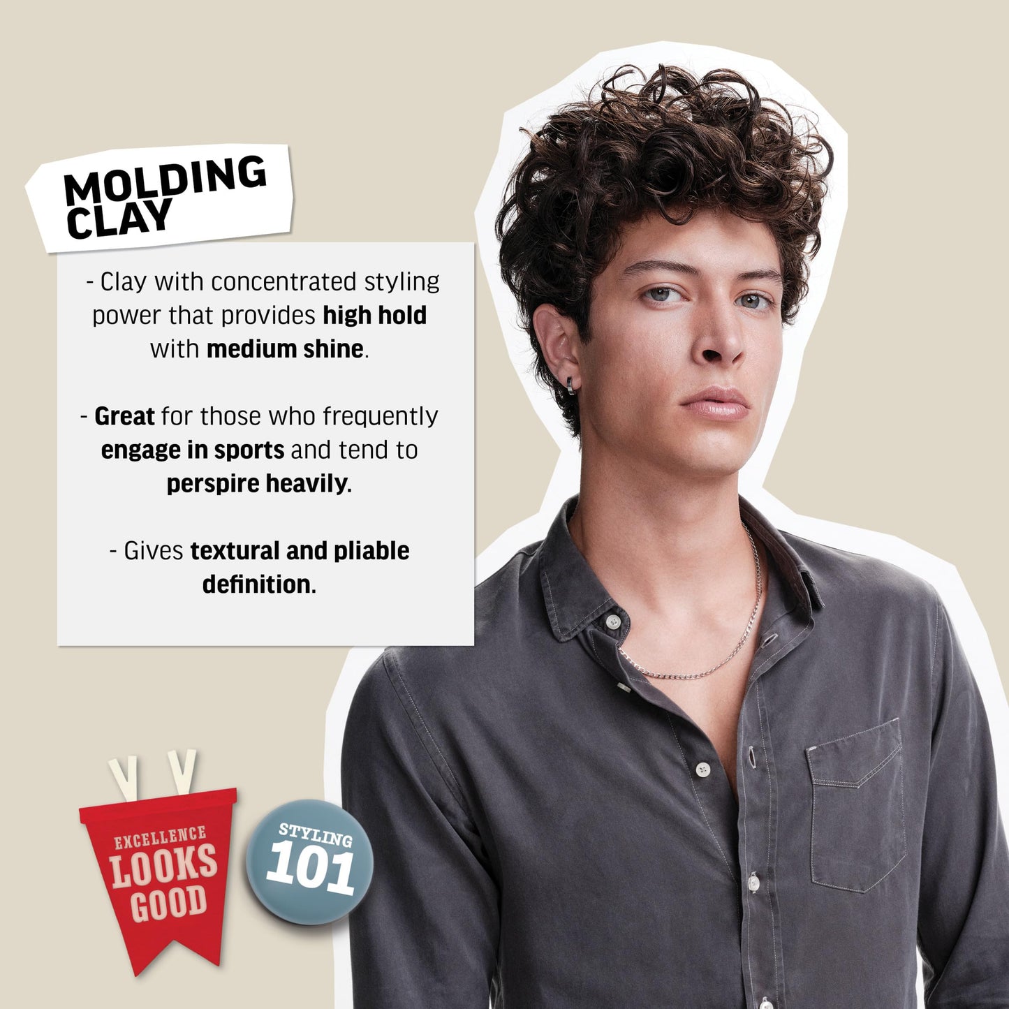 American Crew Men's Hair Molding Clay, Like Styling Gel with Strong Hold & Medium Shine, Stocking Stuffer for Him, 3 oz