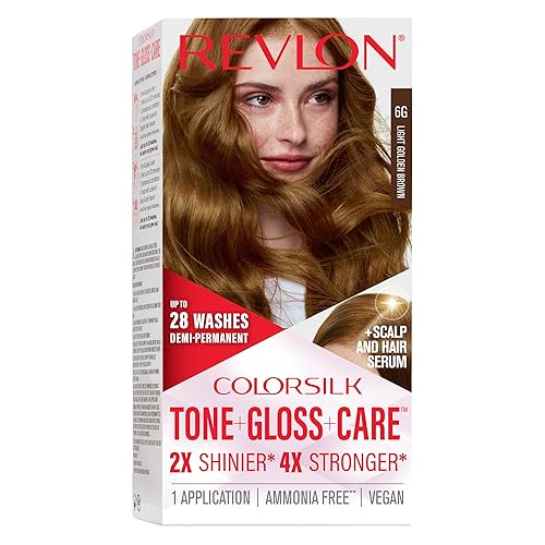 Revlon ColorSilk Tone + Gloss + Care Demi Permanent Hair Color, Dye Kit with Leave-In Scalp and Haircare Serum, 2x Shinier, 4x Stronger, 6G Light