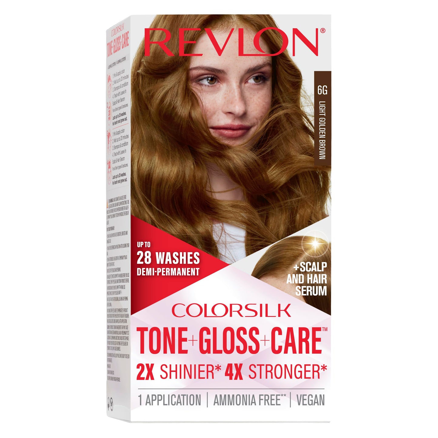 Revlon ColorSilk Tone + Gloss + Care Demi Permanent Hair Color, Dye Kit with Leave-In Scalp and Haircare Serum, 2x Shinier, 4x Stronger, 6G Light