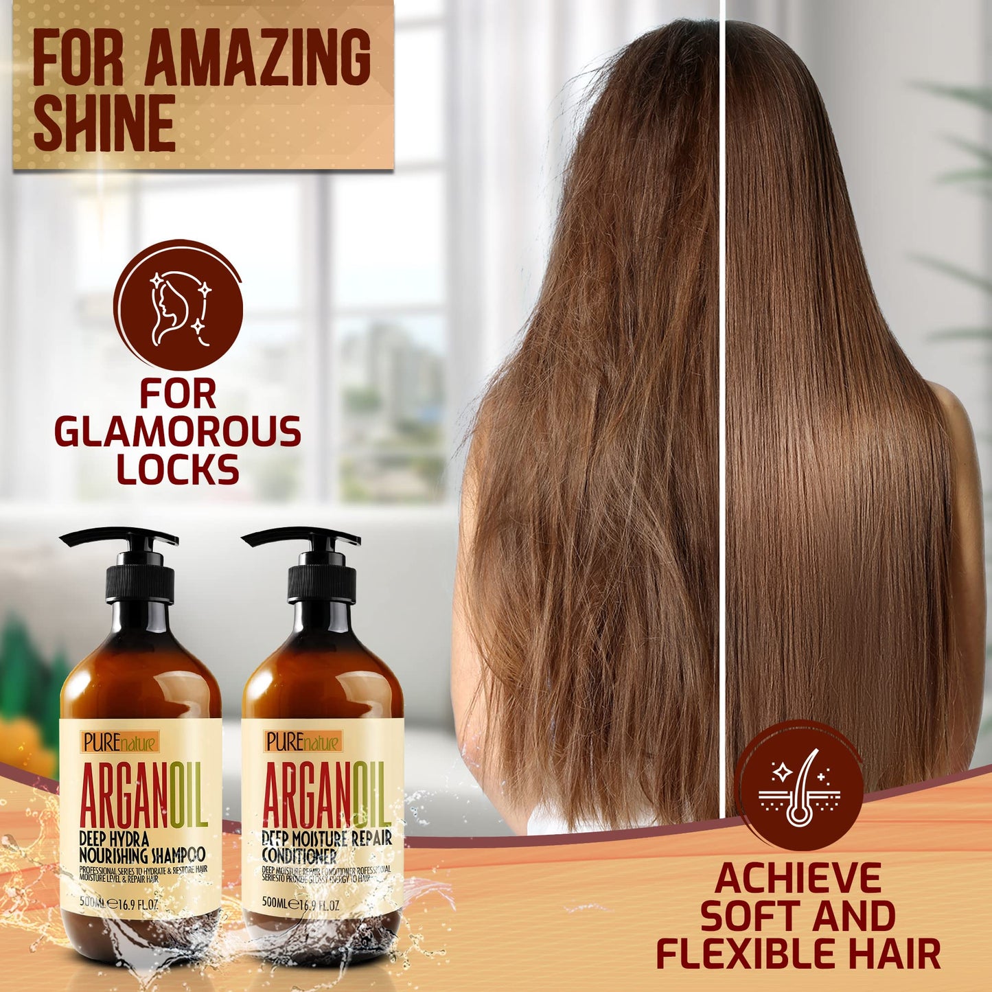 Argan Oil Shampoo and Conditioner Set - Keratin - For Curly, Straight, Dry and Damaged Hair - Moisturizing, Hydrating, Anti Frizz Salon Technology