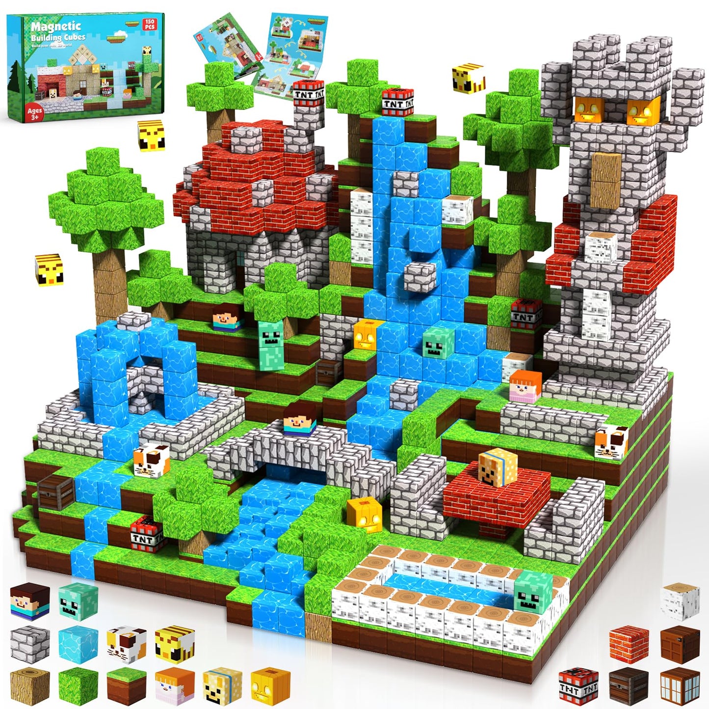 ToyUnited 150pcs Magnetic Blocks – STEM Magnet Cubes Building & Stacking Toys, Montessori Sensory Set for Kids Ages 3-8, Gift Idea