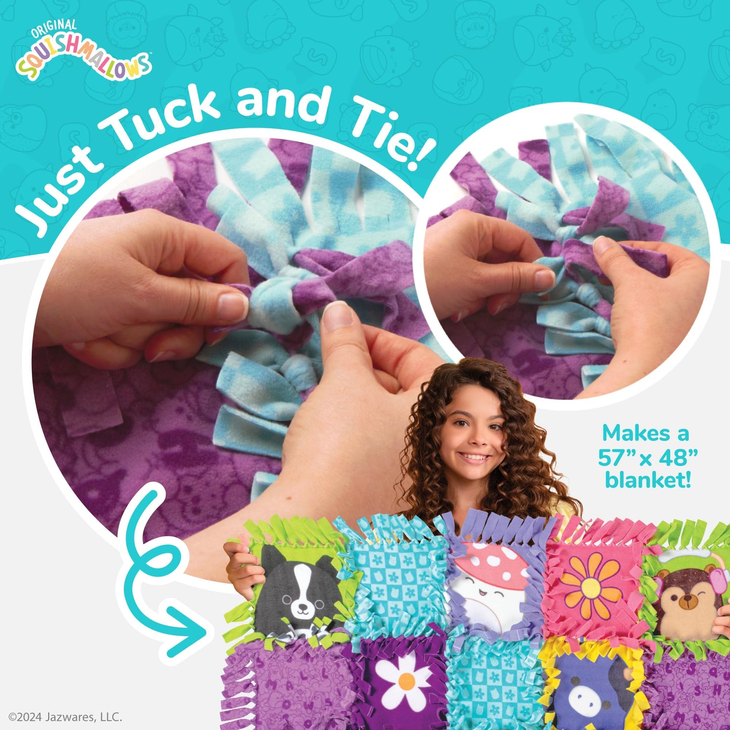 Fashion Angels Squishmallows No-Sew Blanket Kit, Set Includes Assorted Polar Fleece Squares, Ideal Craft Activity for Girls & Boys