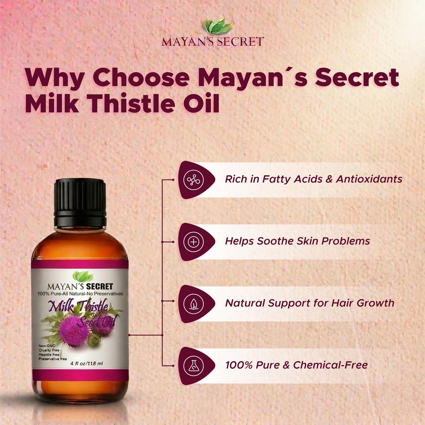 Mayan's Secret Milk Thistle Seed Oil Pure Cold Pressed Rich in Vitamin E and for Aging Skin