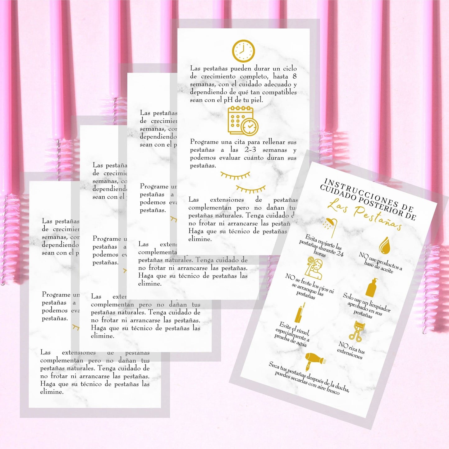 Spanish Lash Aftercare Instructions | 50pk | Cuidado Posterior de la Extensión de Pestañas | 2 x 3.5” inch Card for clients | Eyelash Extension