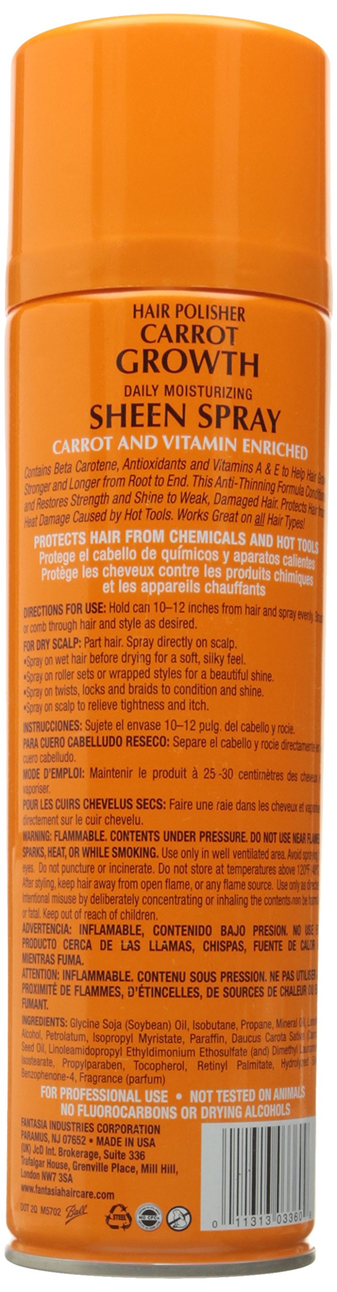 FANTASIA Ic Hair Polisher Carrot Growth Sheen Spray 14 Oz