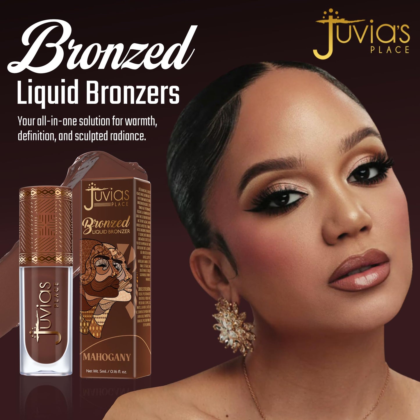 Juvia’s Place Bronzed Liquid Bronzer - Mahogany - Liquid Bronzer for Face with Silky Blendable Texture - Buildable Coverage for Natural Contour