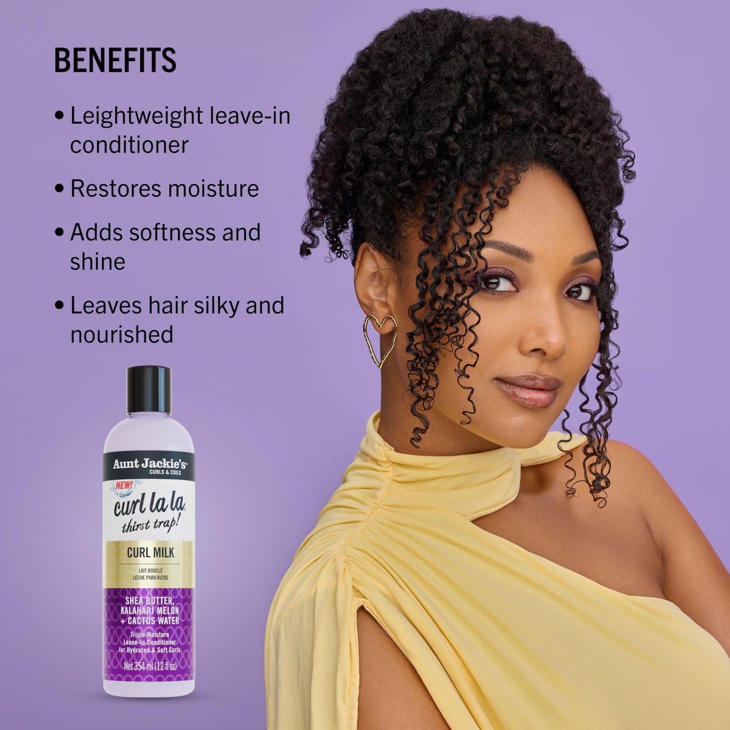 Aunt Jackie's Curls & Coils Curl La La Thirst Trap Curl Milk, 12 fl oz - Triple Moisture Leave-In Conditioner for Hydrated and Soft Curls