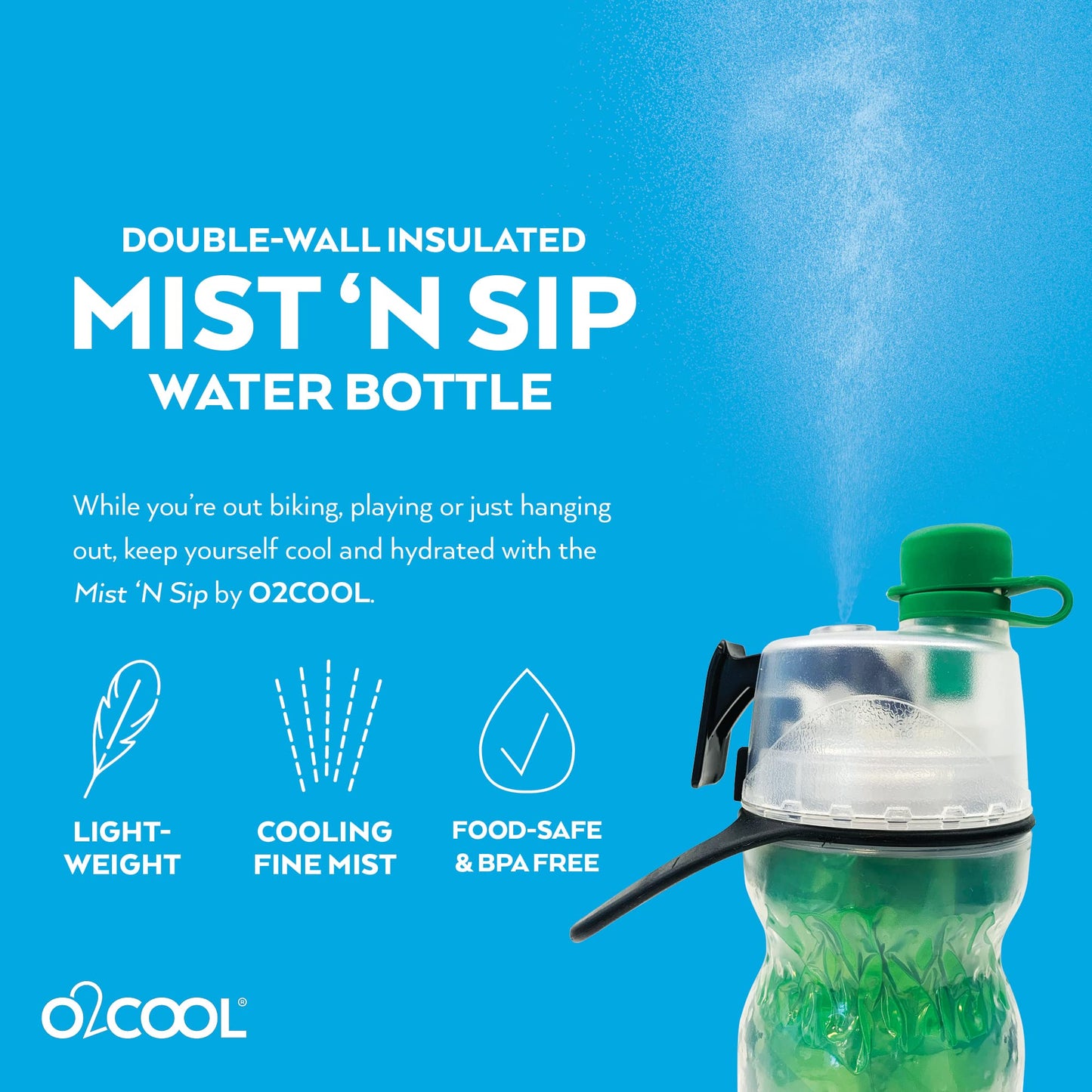 O2COOL Mist 'N Sip Misting Water Bottle 2-in-1 Mist And Sip Function With No Leak Pull Top Spout Reusable Sports Water Bottle - 20 oz (Lacrosse)