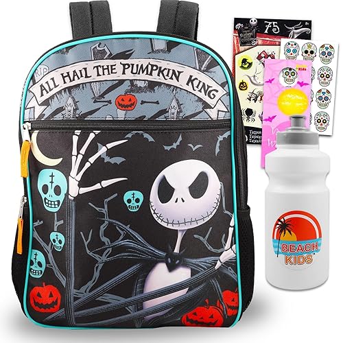 Nightmare Before Christmas School Supplies - 5 Pc Bundle Nightmare Before Christmas Backpack for Boys Girls with Temporary Tattoos, More