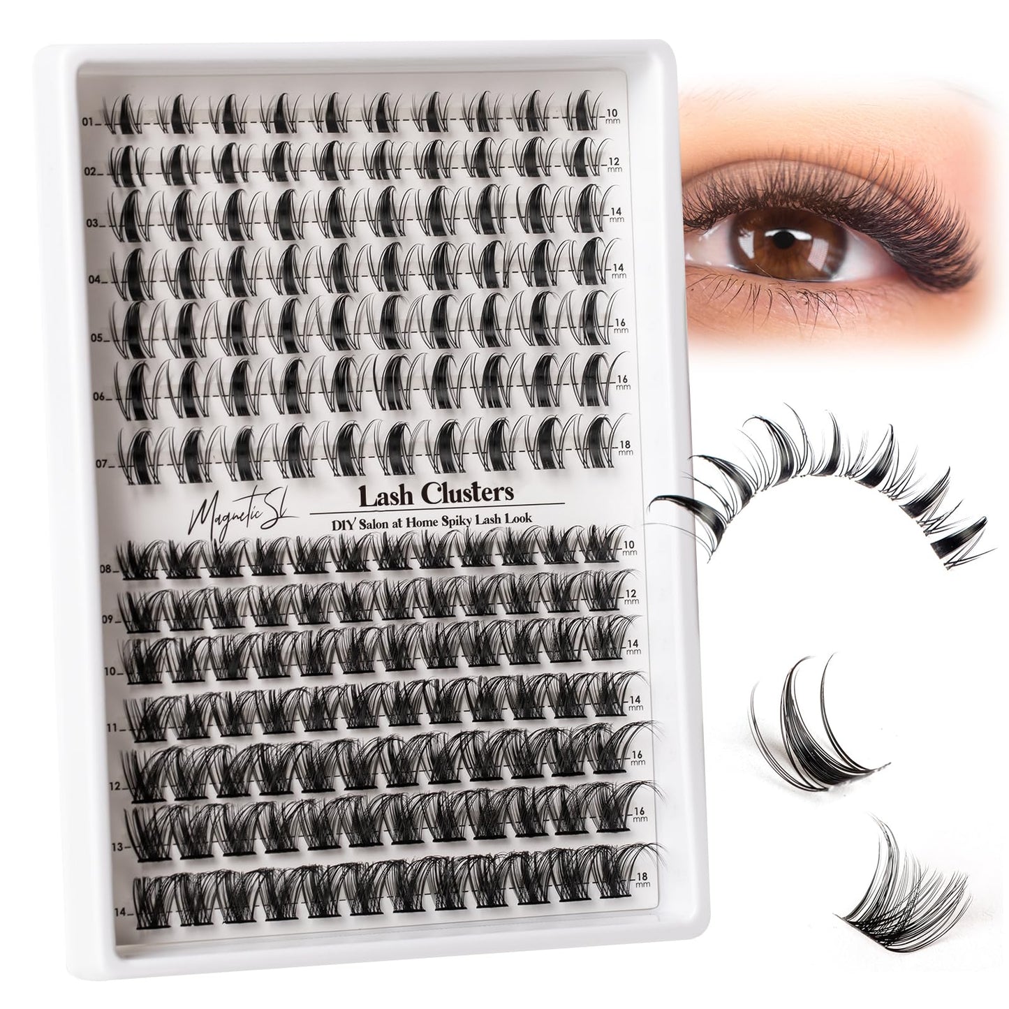 Lash Clusters 154pcs Manga Lash Extension Kit Curly 10-18mm Cluster Eyelash Extensions Natural Lash with Bond and Seal-M32+M34?Spiky+Natural? Beauty and Personal Care Magnetic SL