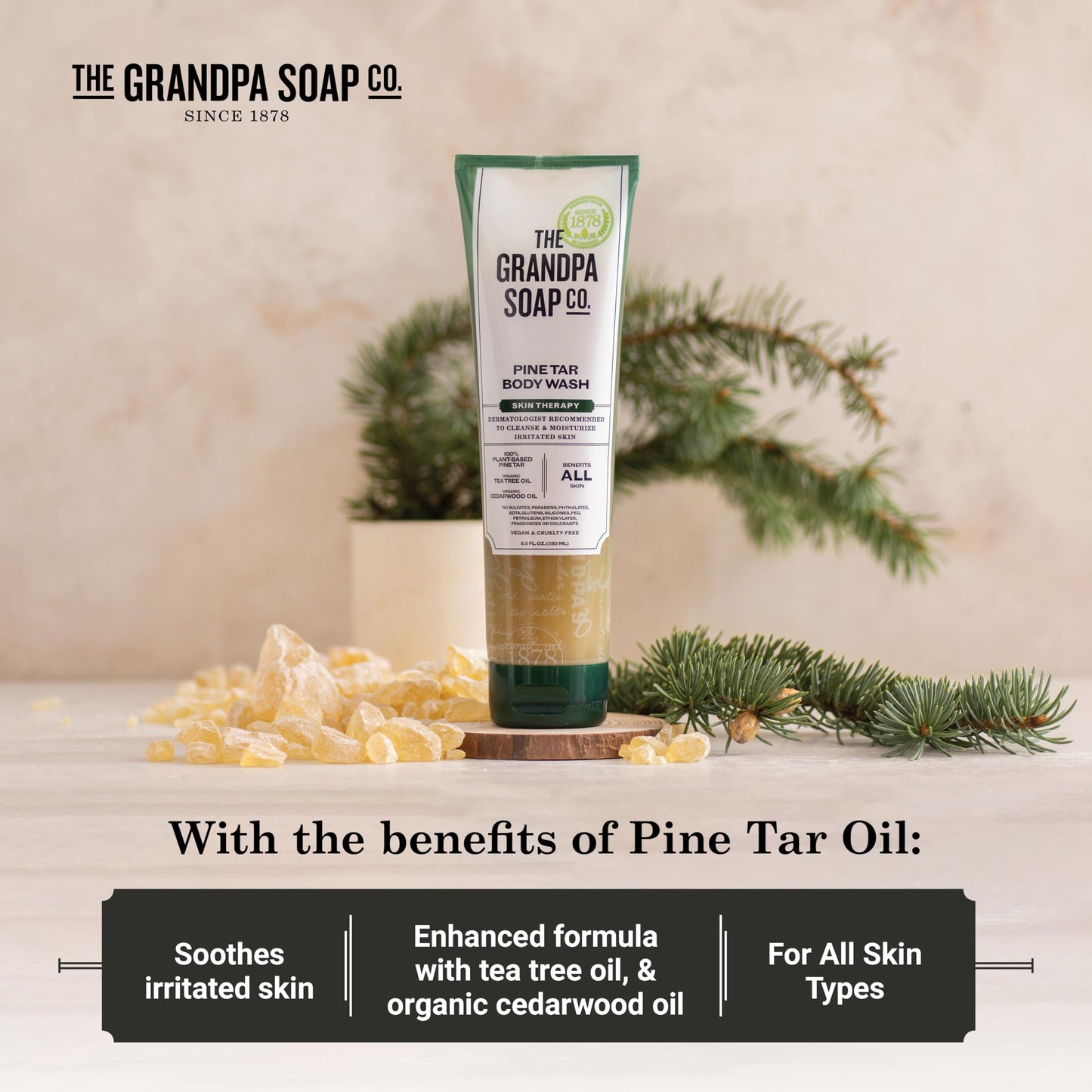 The Grandpa Soap Company Pine Tar Body Wash - Dermatologist Recommended to Cleanse & Moisturize Irritated Skin, Deodorizing Power, With Pine Tar & Tea