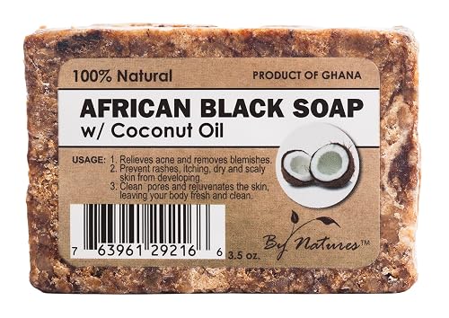 By Natures 100% Natural African Black Soap With Coconut Oil 3.5 Oz (Pack of 1)