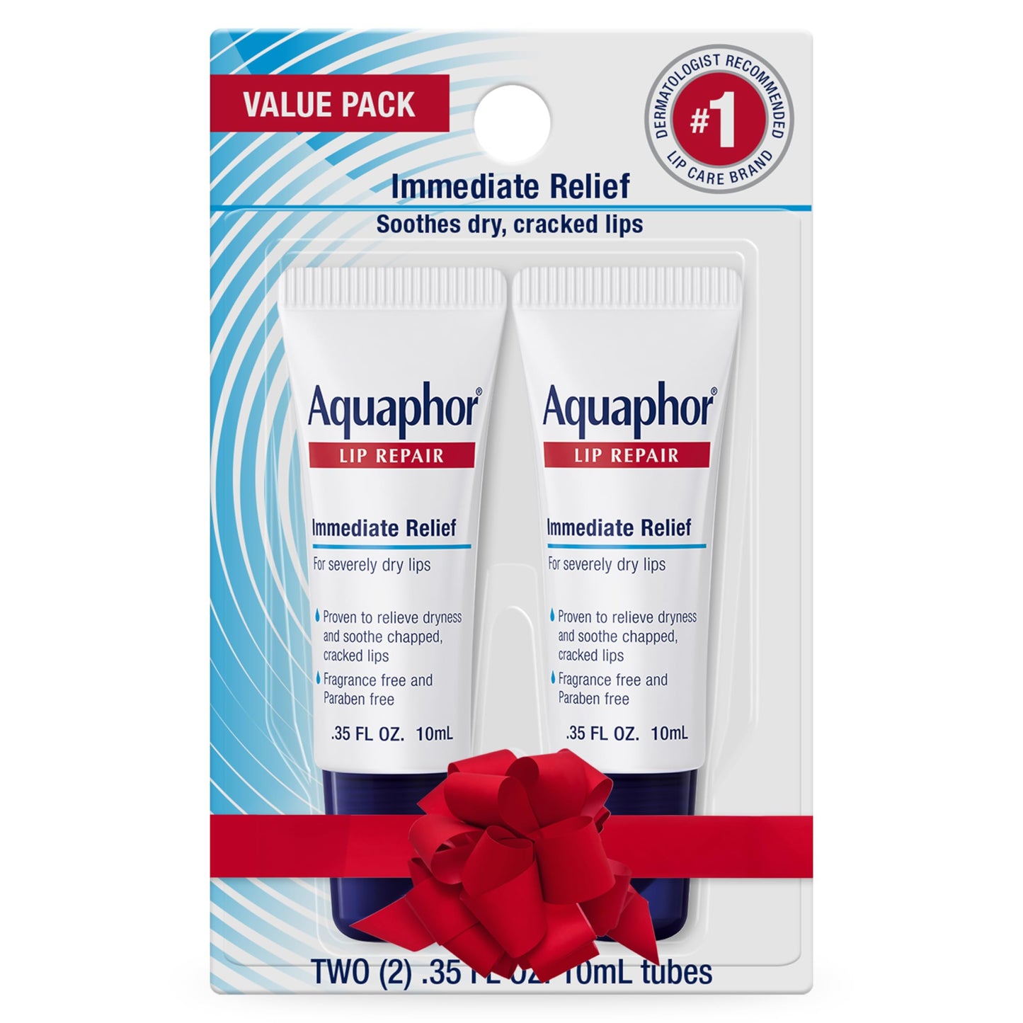 Aquaphor Lip Repair Ointment, Moisturizing Lip Balm Pack, Relieves Dryness, Holiday Gifts for Self Care, 0.35 Tube, Pack of 2