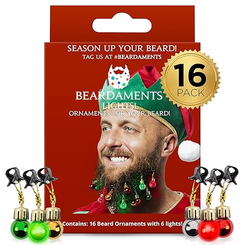 Beardaments Beard Lights - Light-Up Beard Ornaments for Men - Colorful Christmas Beard Baubles with Easy Clip Attachment - Funny Christmas Ornaments
