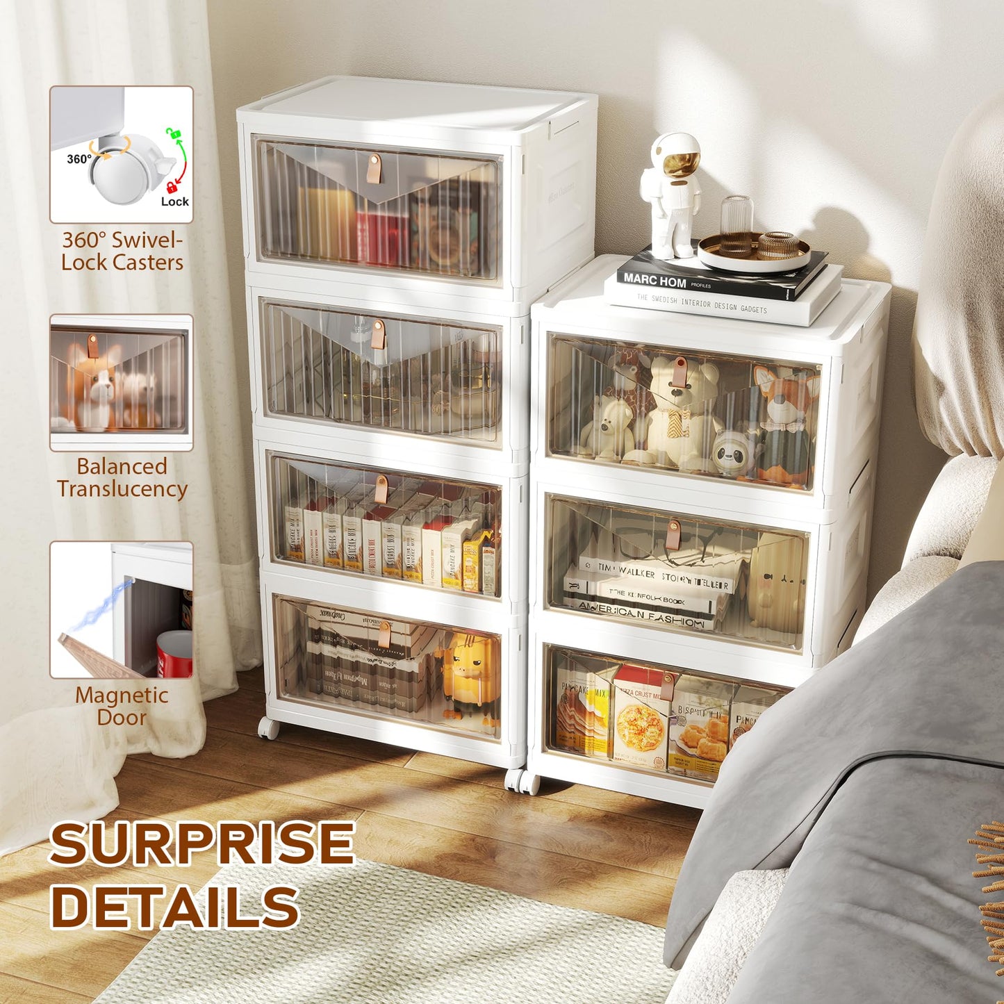 4 Tier Storage Bins with Lids, 23QT Stackable Closet Organizers and Storage with Wheels, Collapsible Storage Boxes, Foldable Plastic Storage…