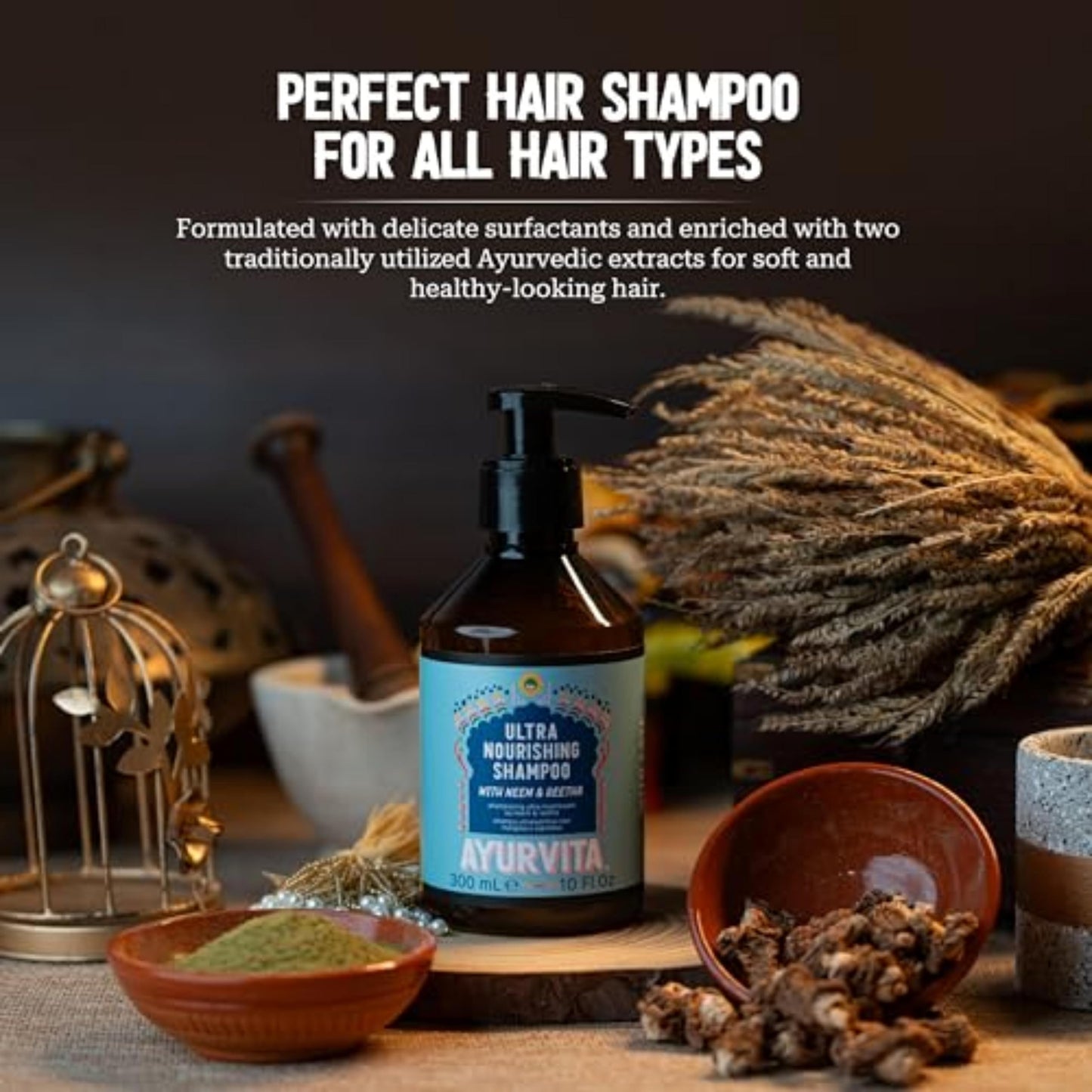 AyurVita Shampoo - Daily Nourishing Shampoo - Neem and Reetha Infused - Suitable For All Hair Types - Moisturizing, Strengthening & Lightweight