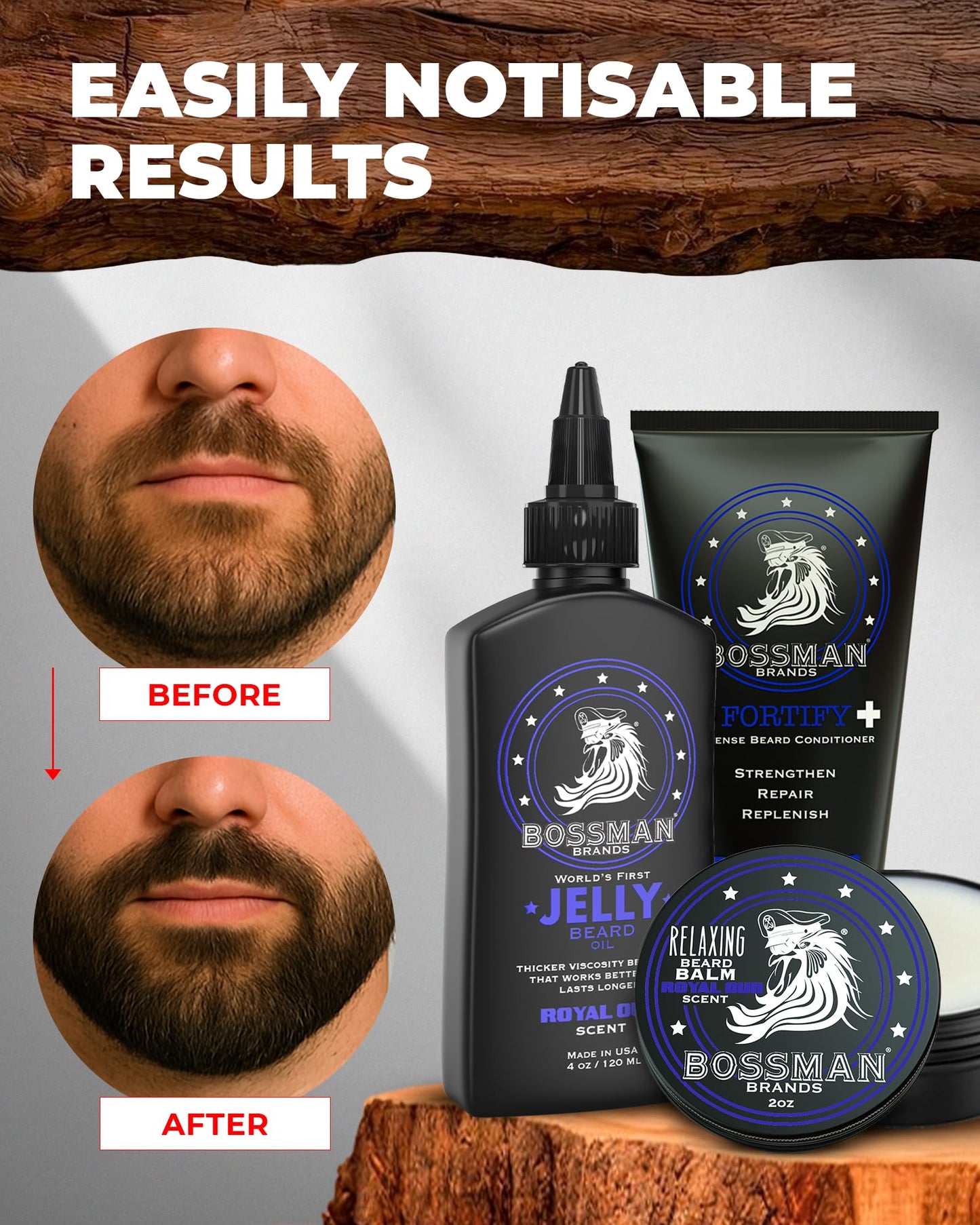Bossman Essentials Beard Kit for Men, Set of 3 - Beard Oil Jelly, Fortifying Conditioner Cream, Beard Balm - Grooming Growth Care Accessories - Gift
