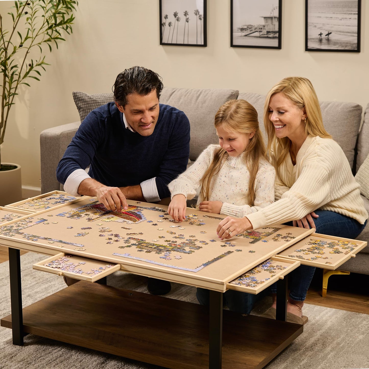 1500 Piece Rotating Puzzle Board – Wooden Jigsaw Table with 6 Storage Drawers & Cover, Family Game Night Puzzle Organizer