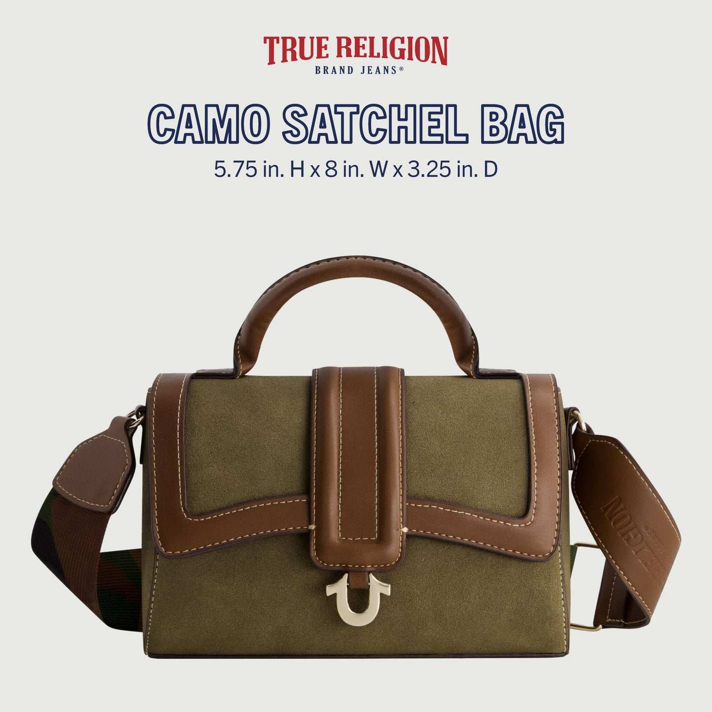 True Religion Women's Satchel Bag, Mini Crossbody Purse Handbag with Adjustable Shoulder Strap, Camo