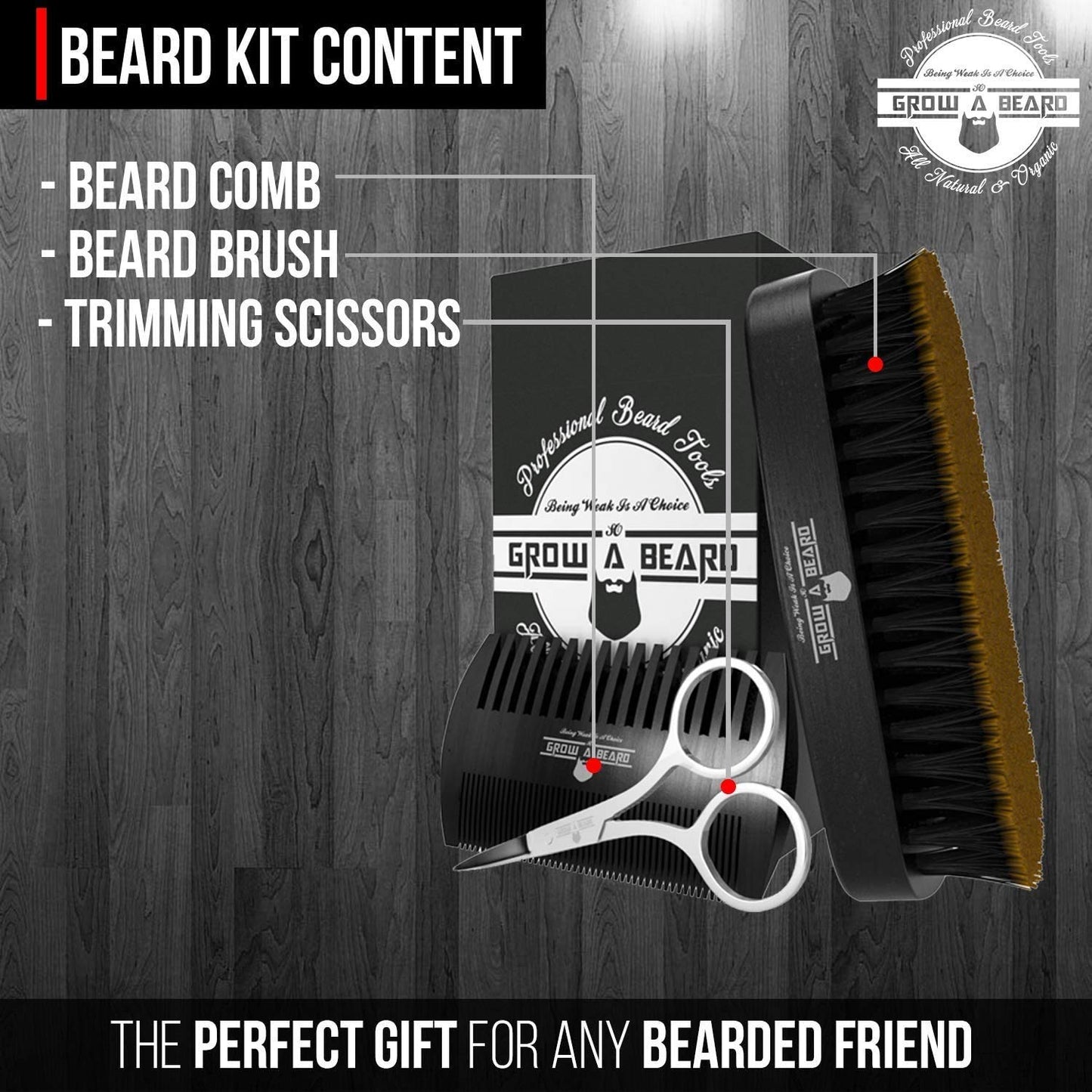 Beard Straightener Grooming Kit for Men, Beard Growth Kit, Wash, Brush & Comb, Unscented Growth Oil, All Natural Sandalwood Balm, Conditioner, Razor