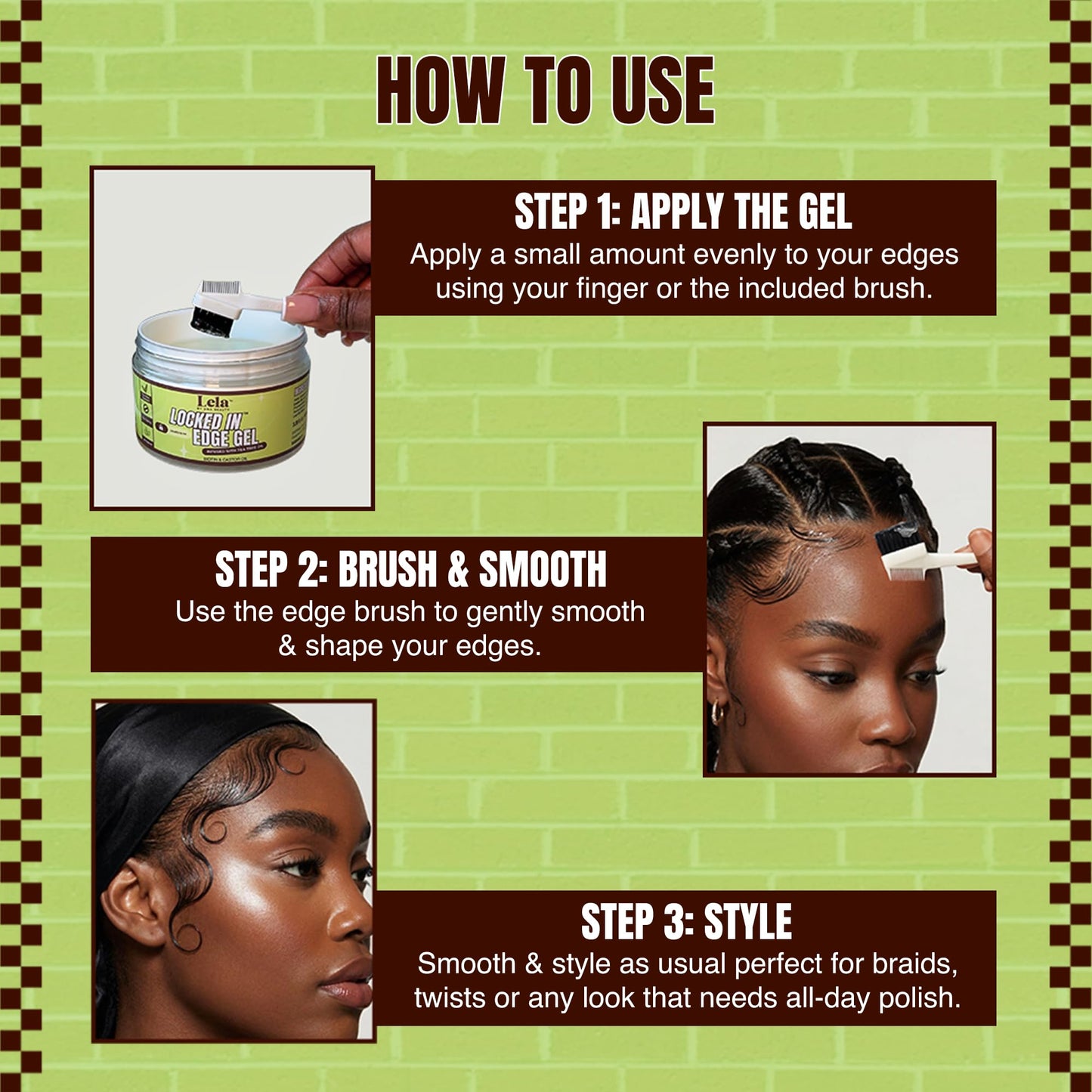 Lela Beauty Locked In™ Edge Gel with Tea Tree, Biotin & Castor Oil - Travel Friendly Styling with Mini Edge Brush - Long Lasting & Non-Flaking