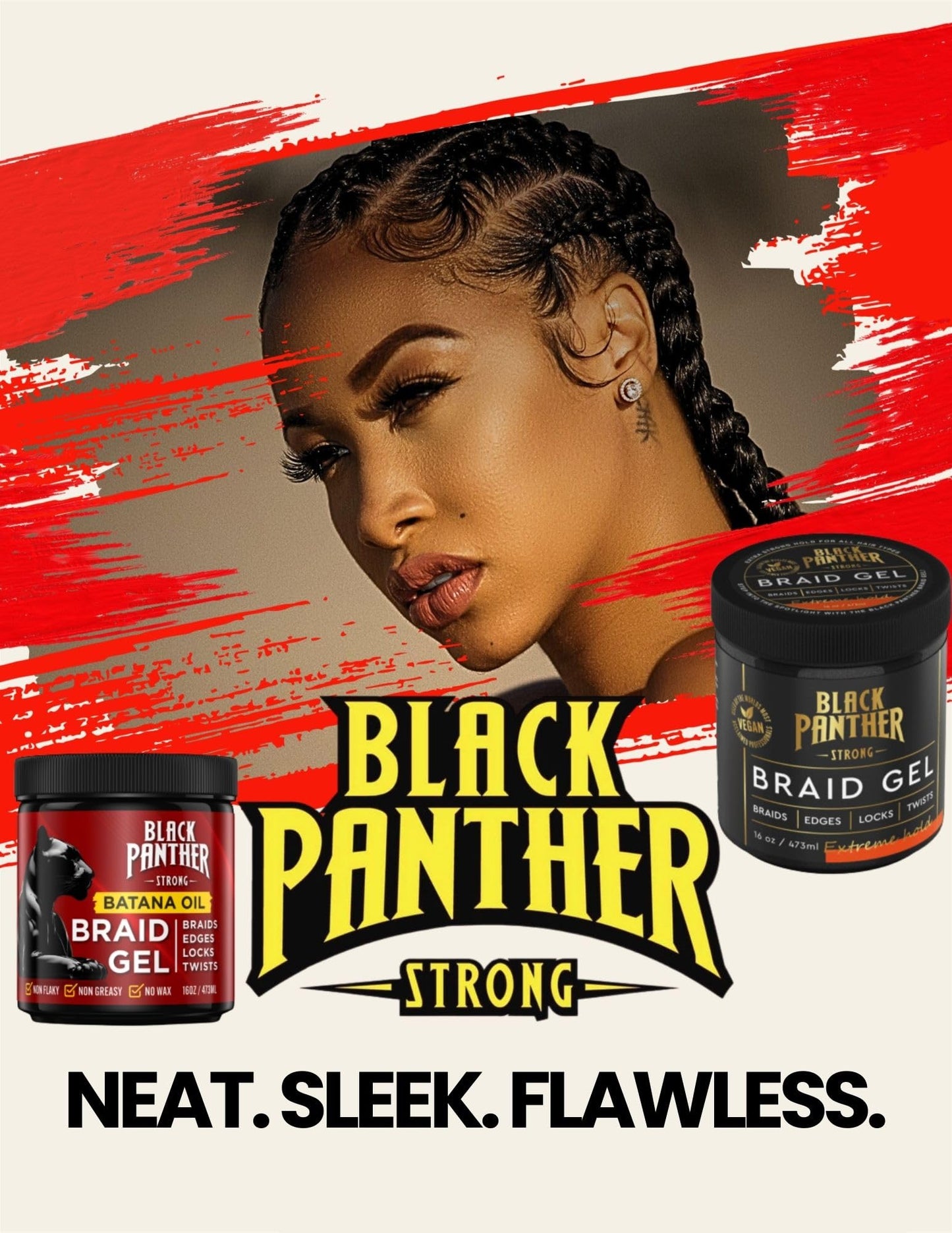 Black Panther Braid Gel | Extreme Hold, | Enriched With Multivitamins I No Flaking or Drying | Long Lasting for Braids, Locs, Twists, Cornrows