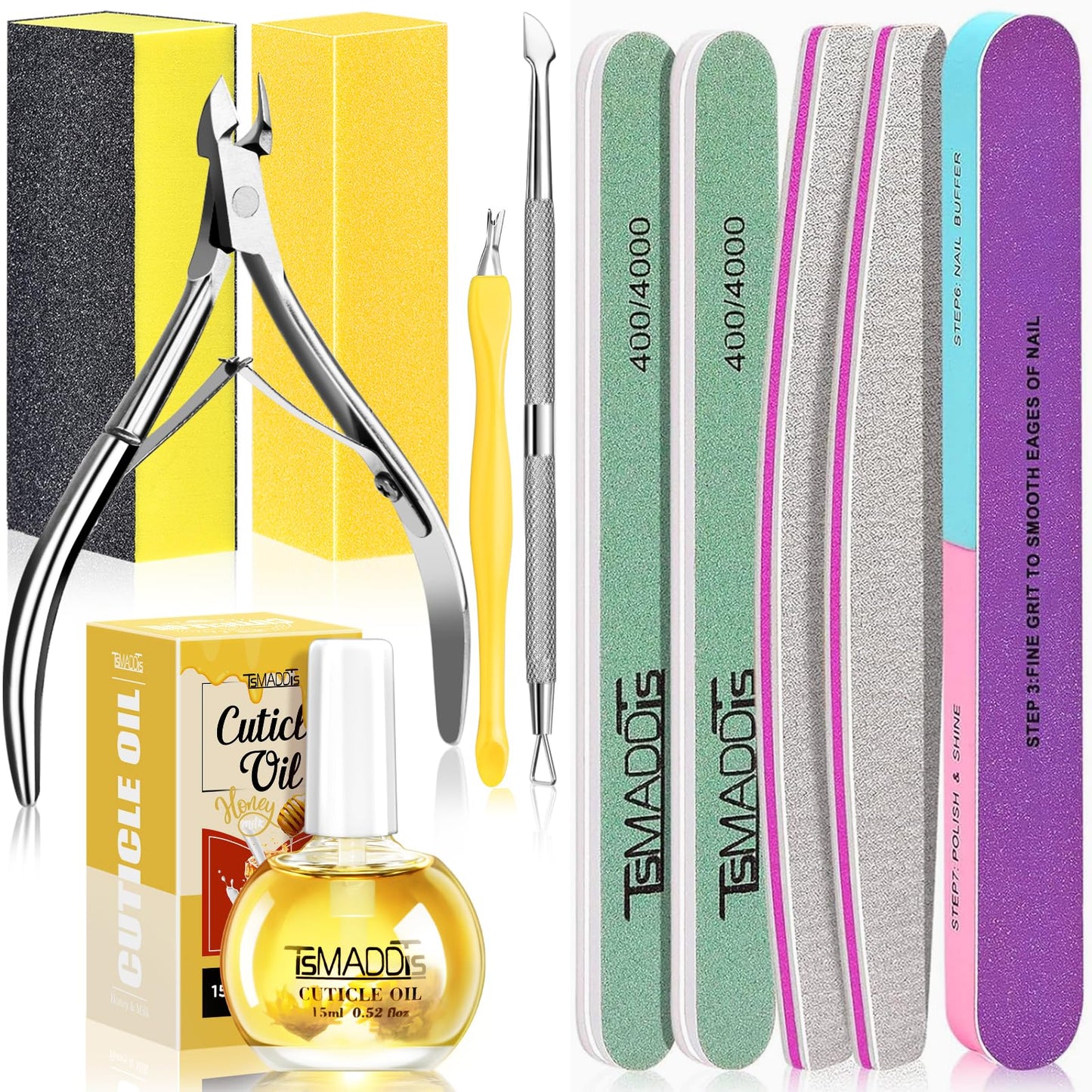 TsMADDTs Nail Buffers and Files Set with Buffer Blocks, Cuticle Trimmer, Pusher and Cuticle Oil, Nail Care Kit for Women Beauty and Personal Care TsMADDTs Default Title