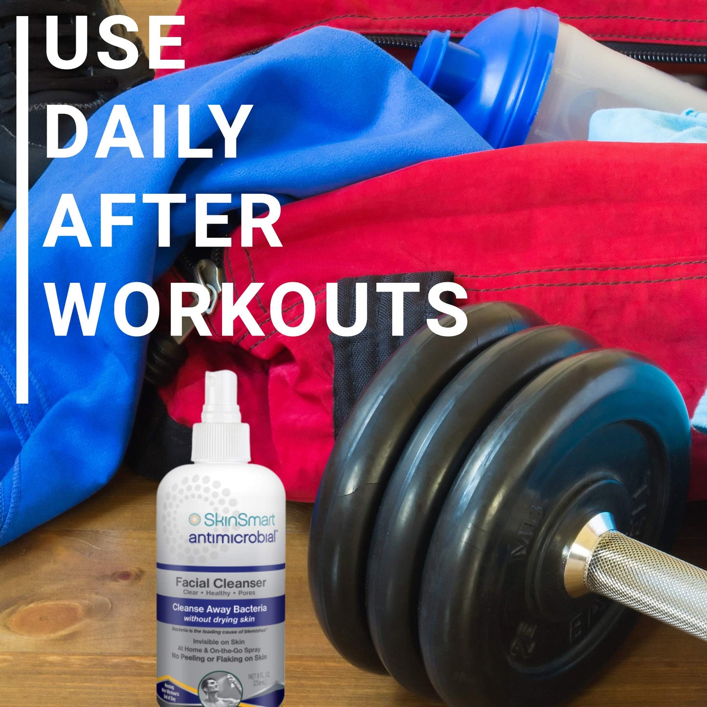 SkinSmart Facial Cleanser Spray 8 oz – Acne Treatment for Teens & Adults | Post-Workout Bacteria Defense, Gentle for Multiple Daily Uses