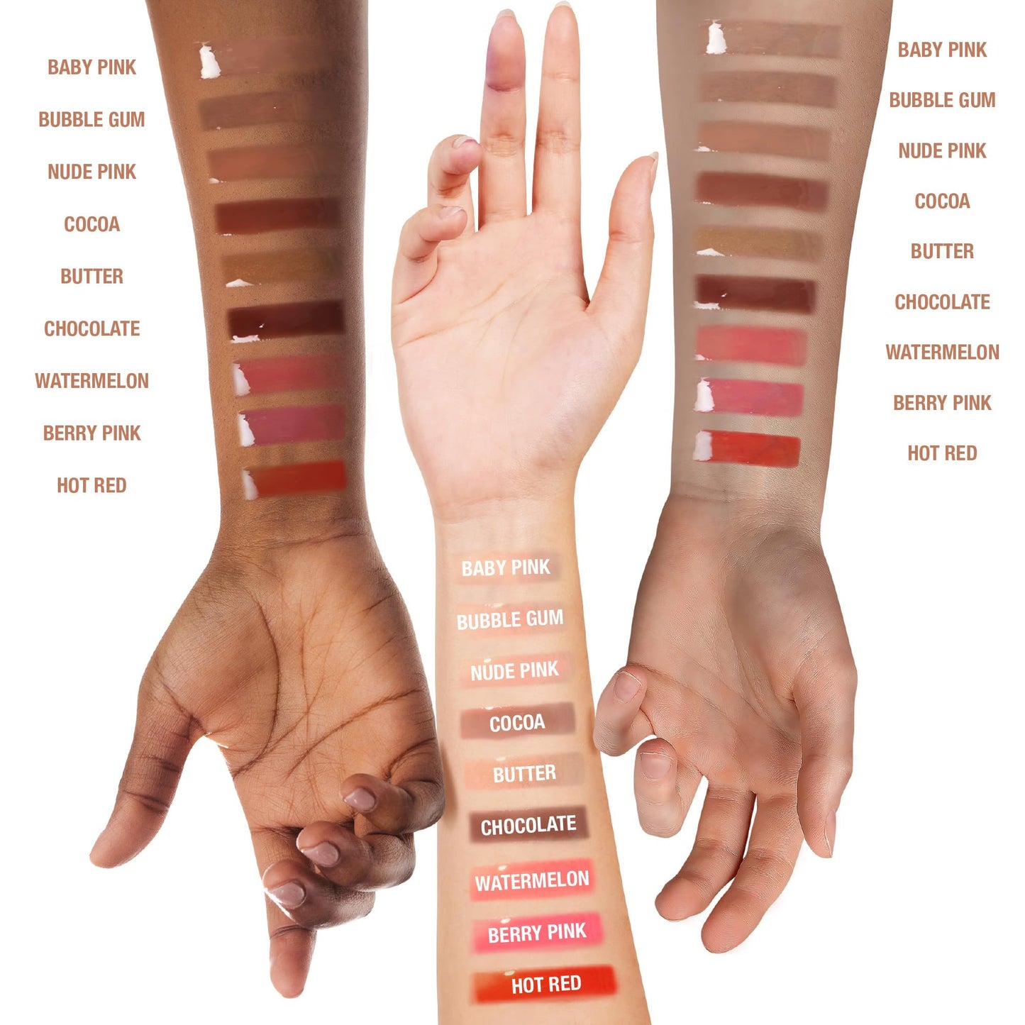Ruby Kisses Broadway Vita-Lip Tinted Lip Gloss Set (3 Pack Cocoa, Butter, Chocolate) Ultra-Hydrating Coconut + Jojoba Oil & Soothing Formula