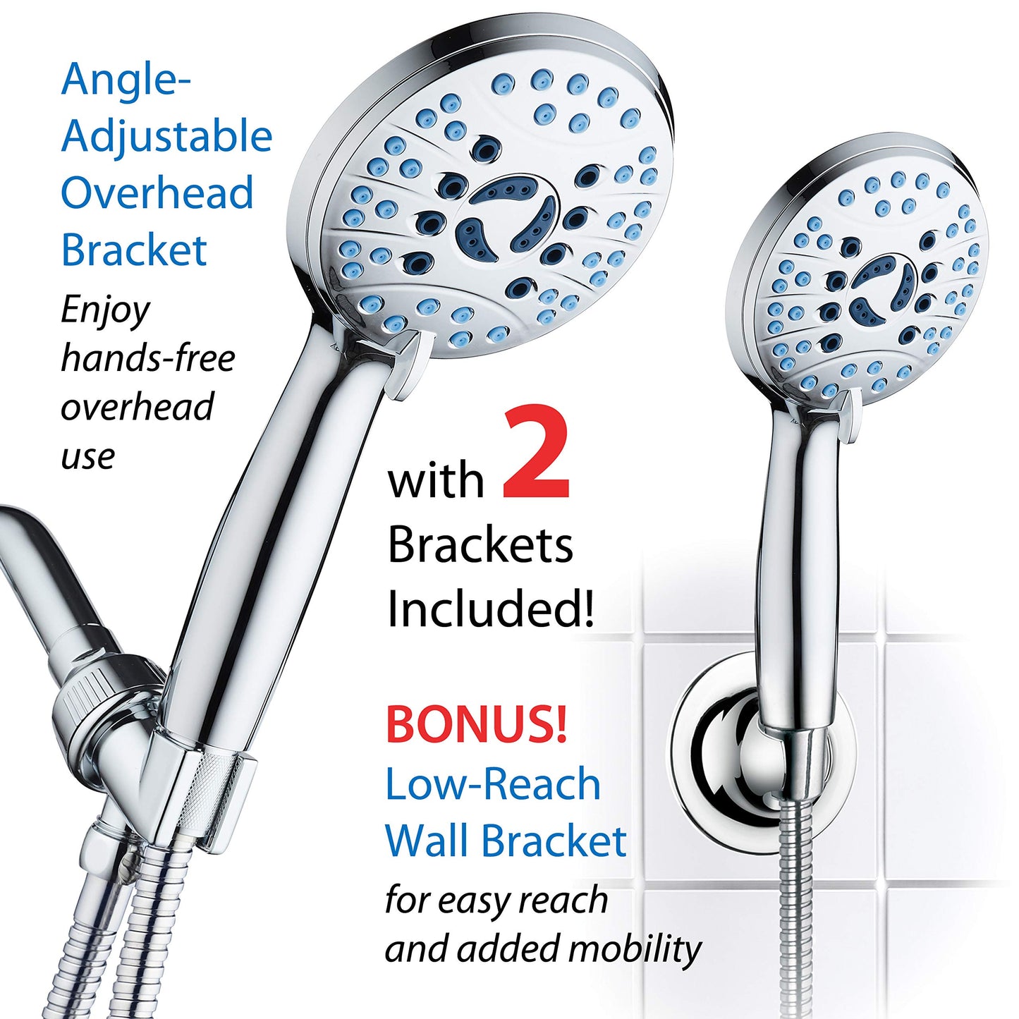 AquaCare 8-Mode High Pressure Handheld Shower Head – Anti-Clog Nozzles, Power Wash, 6ft Hose, Wall & Overhead Brackets