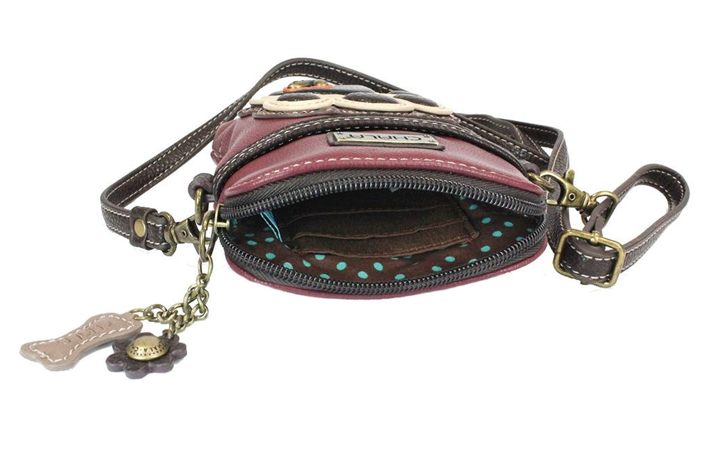 CHALA Dog Lovers Paw Print Cellphone Convertible Strap Crossbody Handbag Dog Lovers, Dog Mom (Ivory/Maroon)