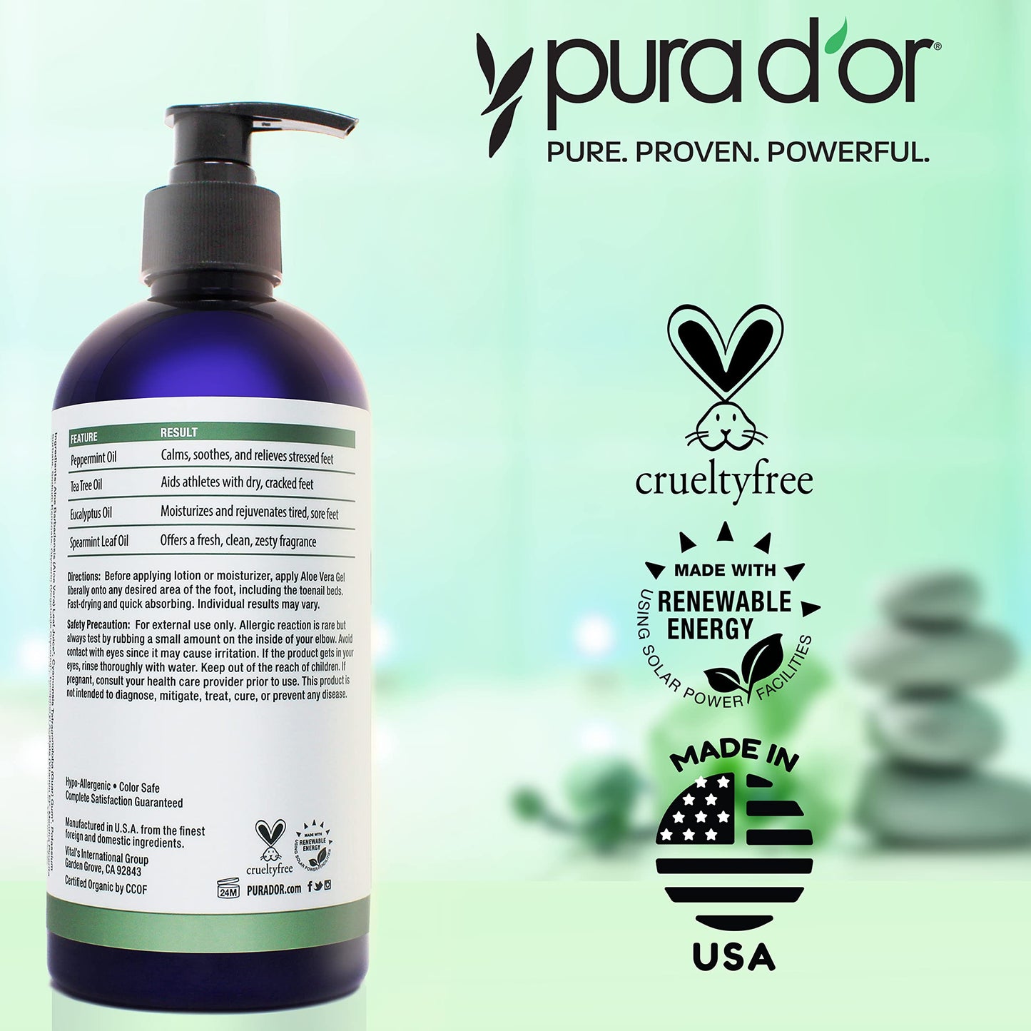 PURA D'OR 16 Oz FootFocus Organic Aloe Vera Gel For Severe Cracked Heel Repair Foot Care Products - Soothes Sore Feet Extra Strength Feet Care