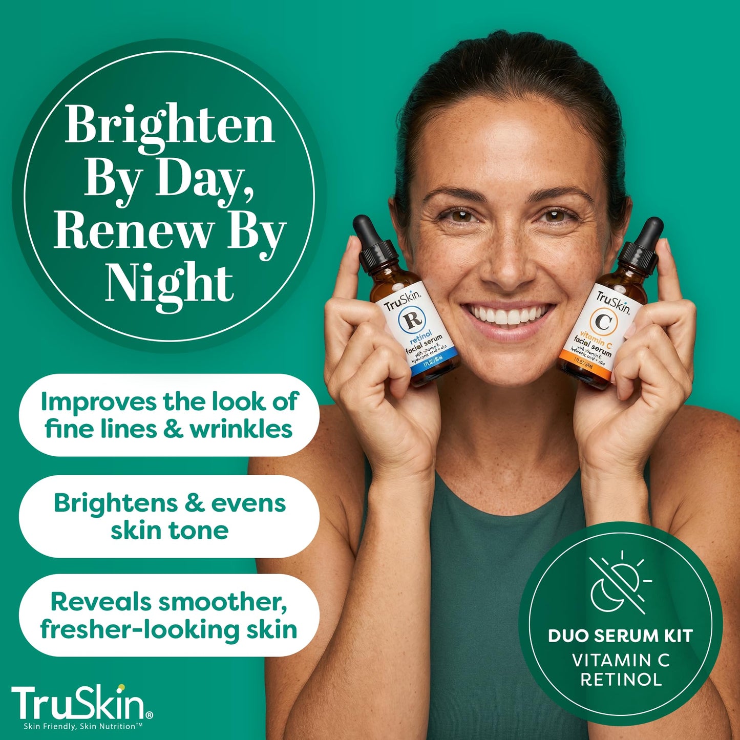 TruSkin Face Serum Duo - Vitamin C Serum & Retinol Serum for Face - AM & PM Anti Aging Skincare Routine - Brightening & Smoothing Facial Serums, 1 fl