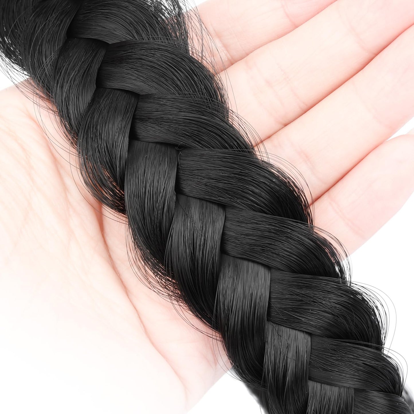 DIGUAN Headband Synthetic Hair Plaited Headband Braid With Teeth Hair Band Accessories for Women Girl Width 1.5 Inch (W-Natural Black)