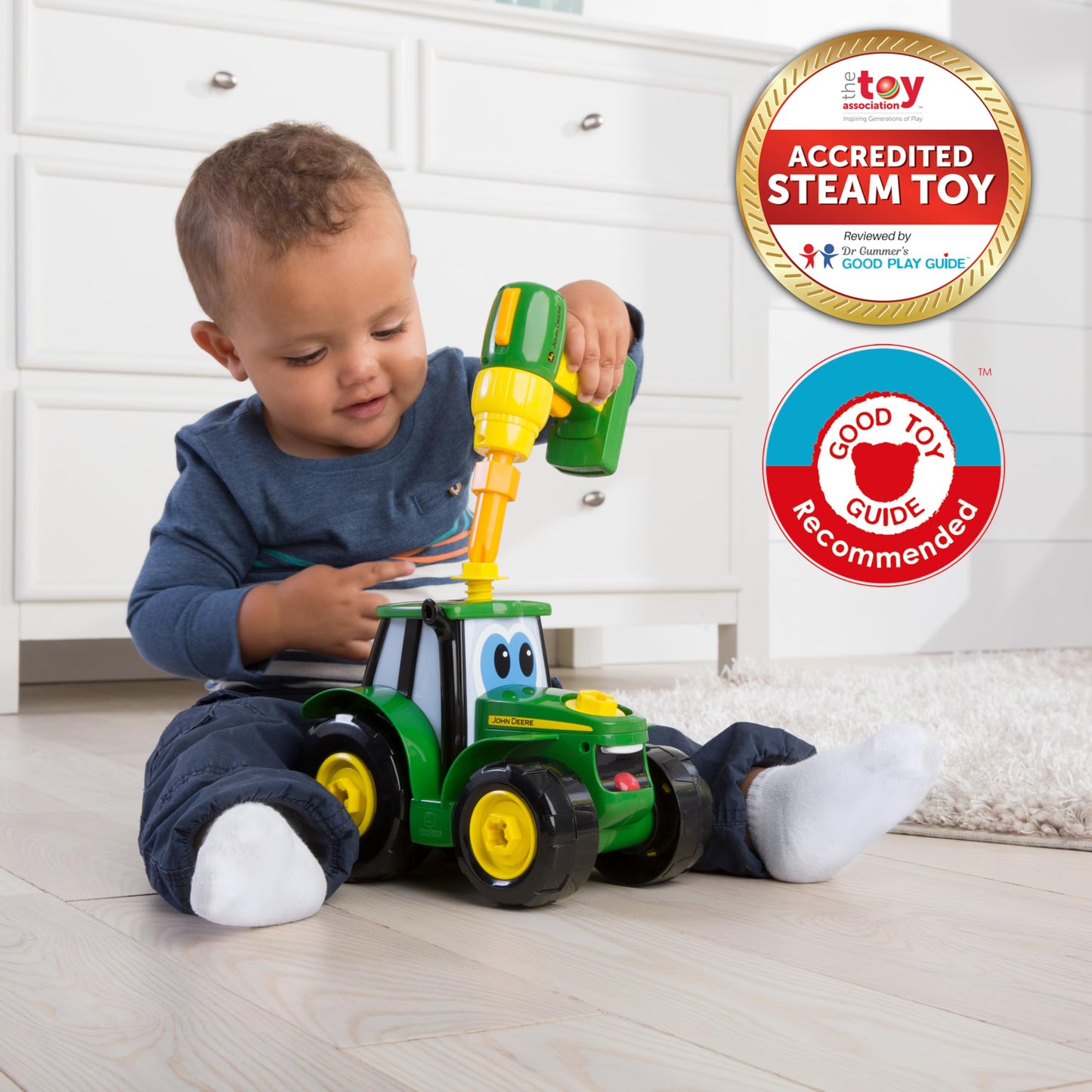 BUILD-A-BUDDY John Deere Tractor Toy and Toy Drill - Toddler STEM Take Apart Toys with 16 Individual Pieces and Kids Tools - Kids Building Toys Ages…