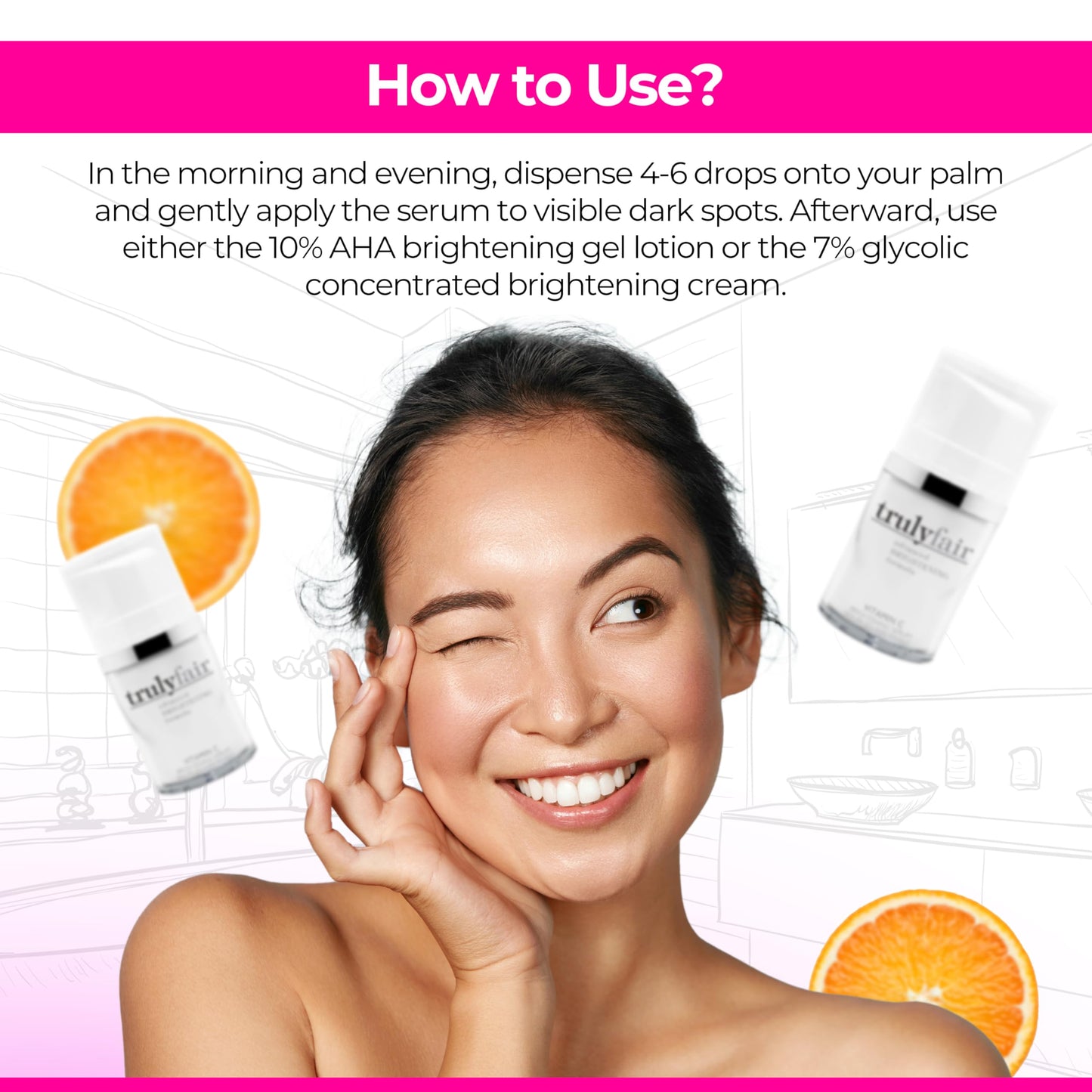 Truly Fair Vitamin C Brightening Serum for women - Hyaluronic Acid Serum for Skincare - Brightening, Anti-Wrinkle Serum - Hydrating, Anti-Ageing