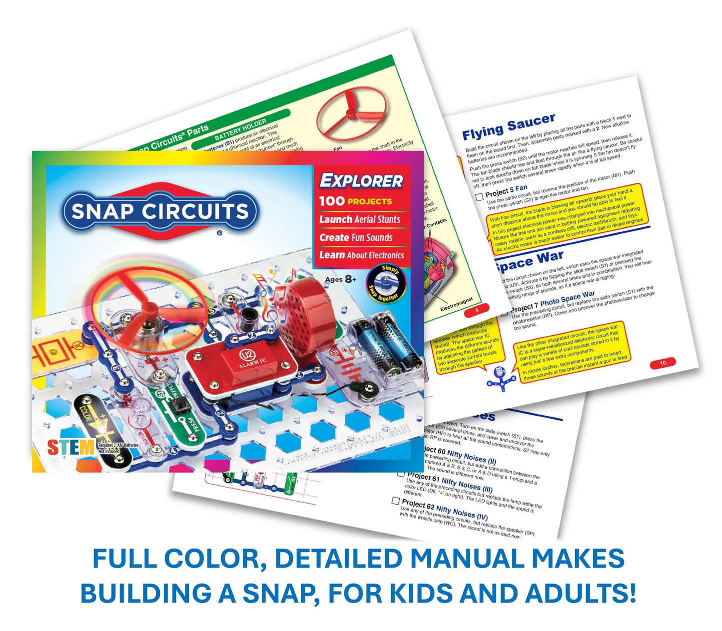 Snap Circuits Jr. SC-100 Electronics Exploration Kit, Over 100 Projects, Full Color Project Manual, 28 Parts, STEM Educational Toy for Kids 8 +