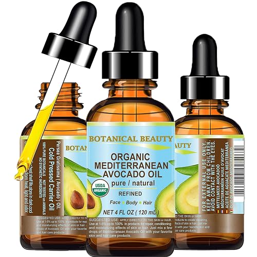 Botanical Beauty Italian ORGANIC AVOCADO OIL 100% Pure Natural Refined Undiluted Cold Pressed for Face, Body, Feet, Hair, Massage and Nail Care. 4 Fl