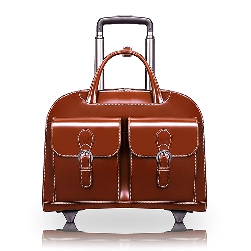 McKlein DAVIS, Top Grain Cowhide Leather, 15" Leather Vertical Wheeled Ladies' Laptop/Computer & Tablet Business Briefcase Bag/Women's Rolling