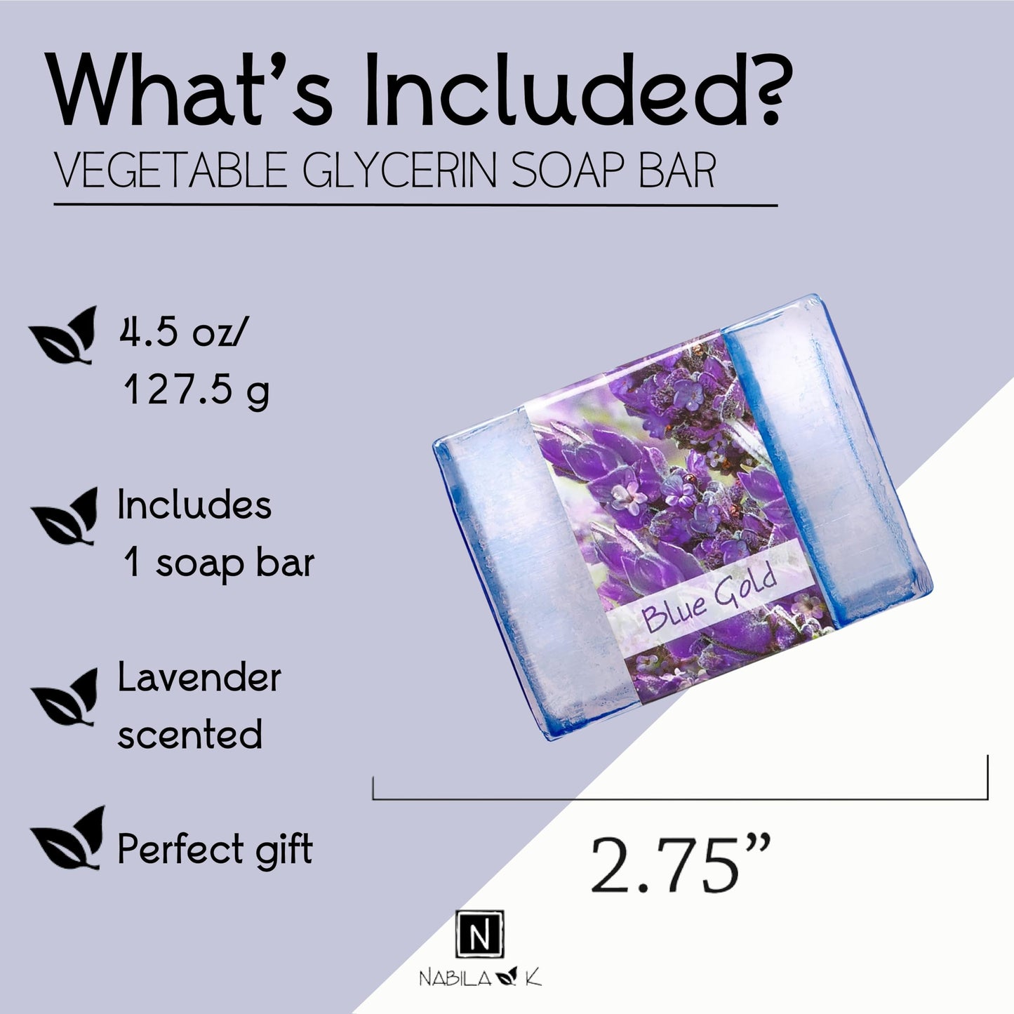 Nabila K Blue Gold Glycerin Bar Soap | Lavender Scent | Natural, Vegan, Hypoallergenic | 100% Vegetable Glycerin, Sulfate-Free, Paraben-Free | 4.5 oz Beauty & Personal Care Nabila K