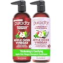 PURA D'OR Apple Cider Vinegar Thin2Thick Set Shampoo Conditioner for Regrowth, Hair Loss, Clarifying, Detox (2 x 16oz) Biotin, Keratin, Caffeine