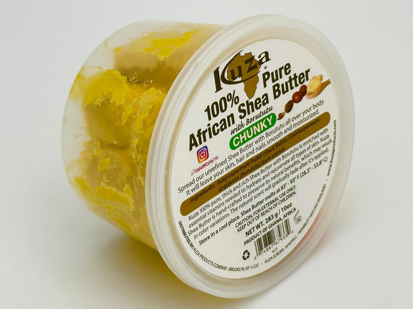 Kuza 100% Pure African Shea Butter with Borututu, Chunky Yellow, 10 oz