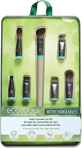 EcoTools Interchangeables Total Renewal Eye Makeup Brush Kit, Customizable Makeup Brushes for Eyeshadow, Travel-Friendly Kit, Eco-Friendly Synthetic