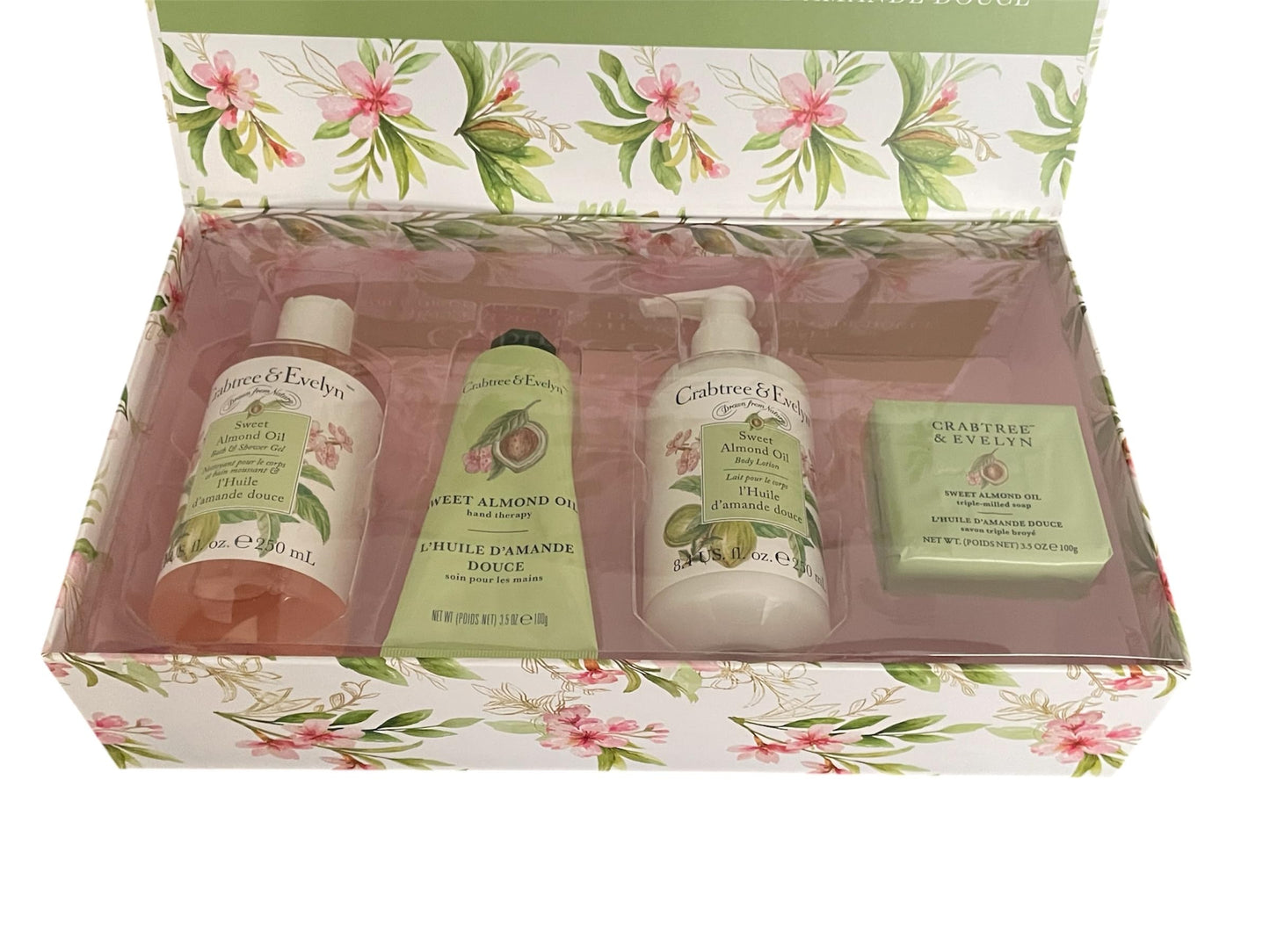 Crabtree & Evelyn Sweet Almond Oil Collection Set (Bath & Shower Gel 8.4 fl oz, Hand Therapy 3.5 oz, Body Lotion 8.4 fl oz, Bar Soap 3.5 oz) Beauty & Personal Care Crabtree & Evelyn