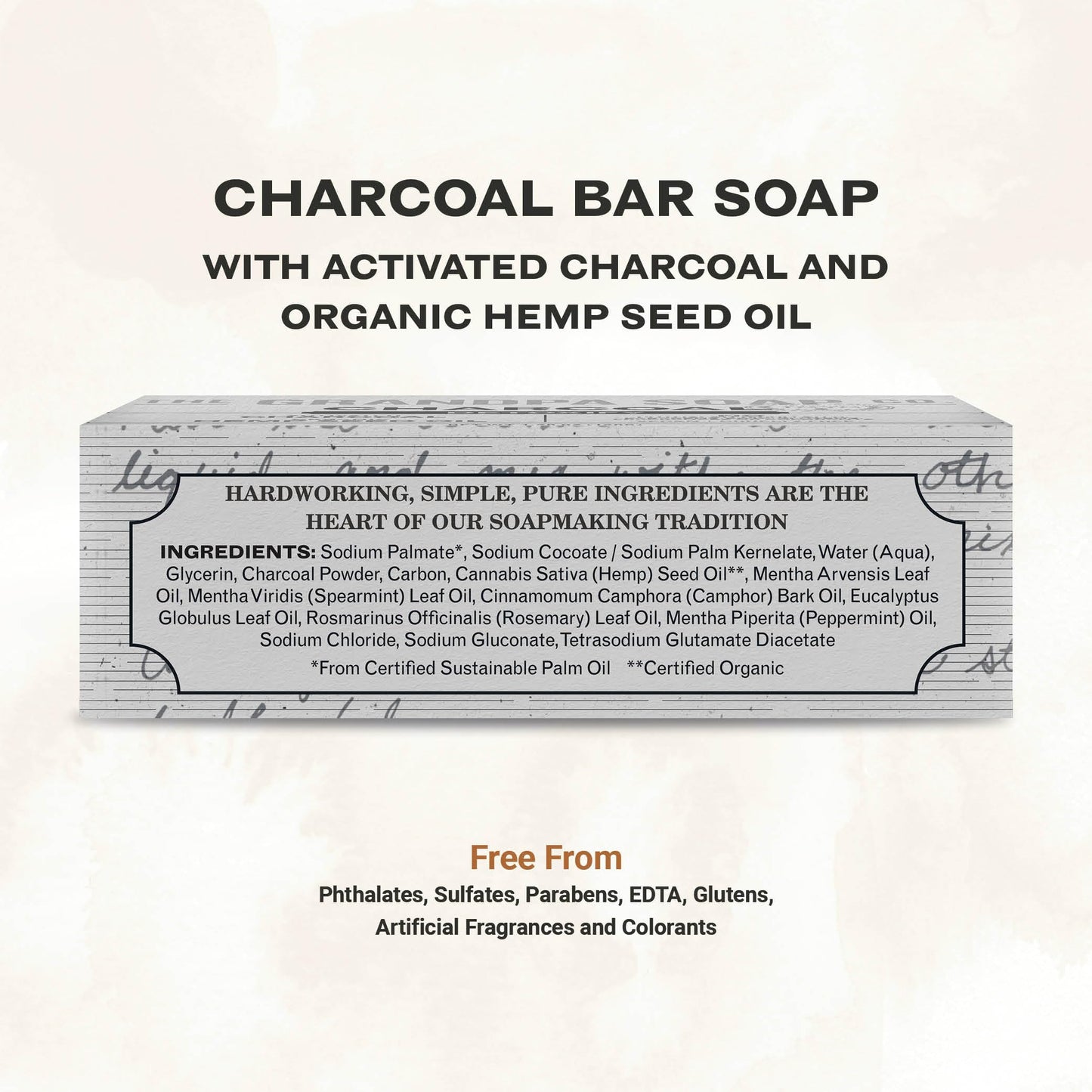 The Grandpa Soap Company Charcoal Bar Soap - With Activated Charcoal Hemp Seed and Mint Oil, Detoxifies, Draws Out Dirt and Toxins, Clear Congested