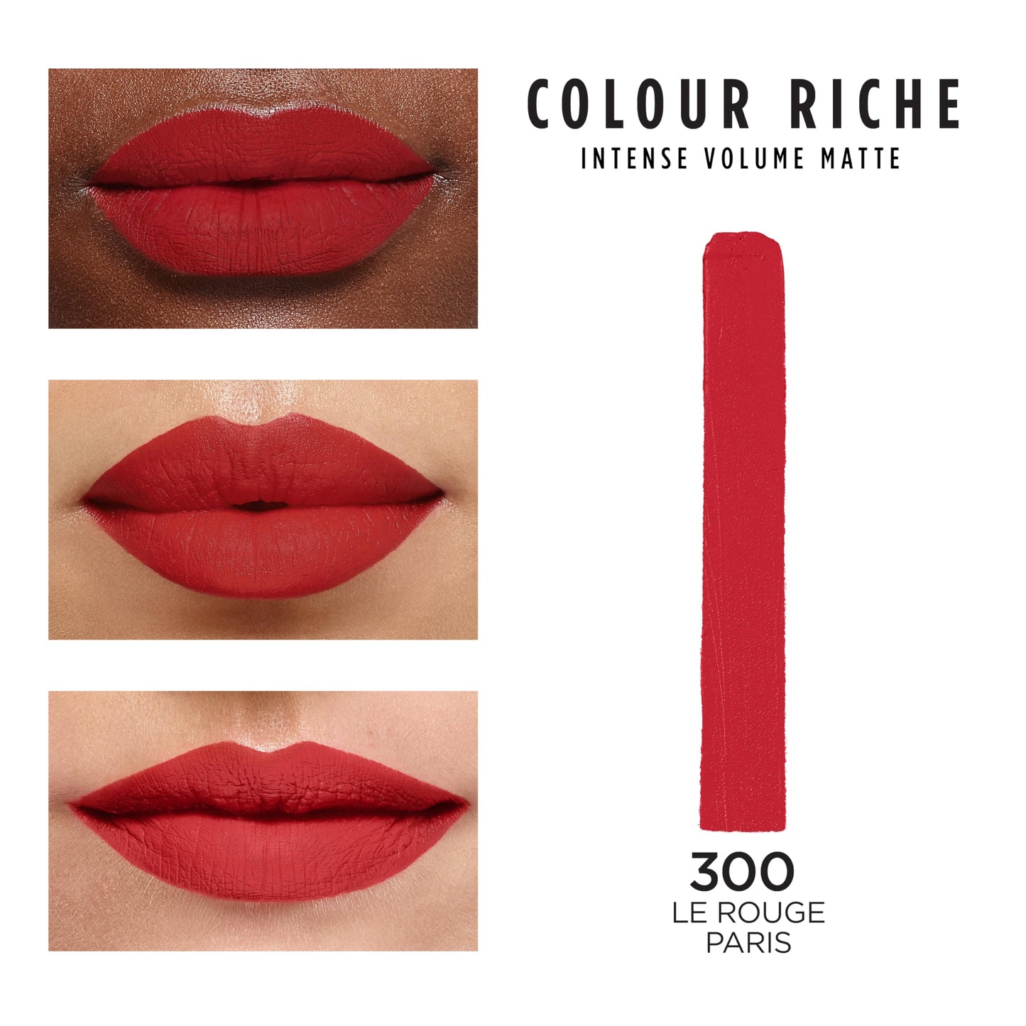 L'Oreal Paris Colour Riche Intense Volume Matte Lipstick, Lip Makeup Infused with Hyaluronic Acid for up to 16HR Wear, Le Rouge Paris, 0.06 Oz