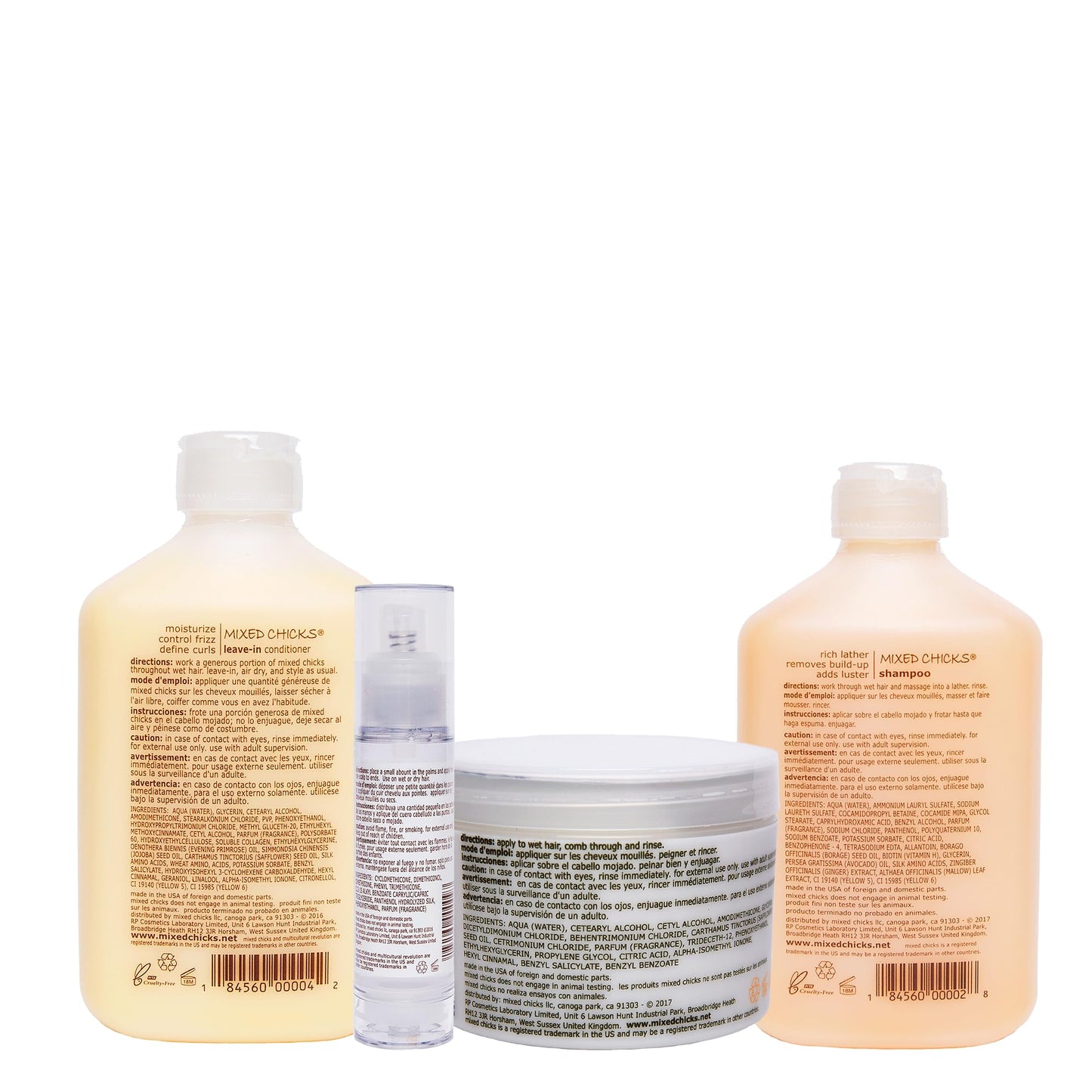 Mixed Chicks Quad Pack - Shampoo 10 fl. oz., Deep Conditioner, 8.0 fl. oz., Leave-In Conditioner, 10 fl. oz., Hair Silk, 1.7 fl. oz