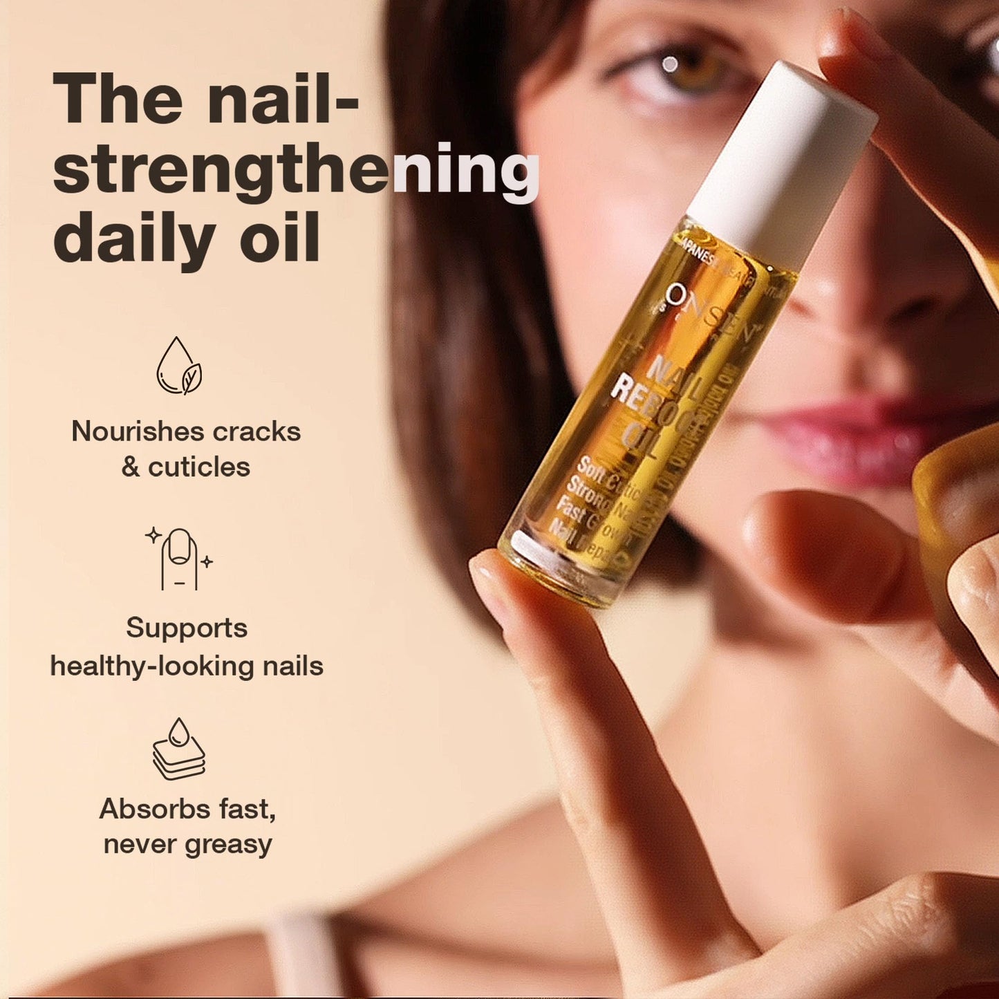 Onsen Secret Nail & Cuticle Repair Oil (10ml) - Dry Oil Formula - Japanese Tsubaki, Tea Tree & Jojoba - Strengthens Nails, Repairs Cuticles, Hydrates