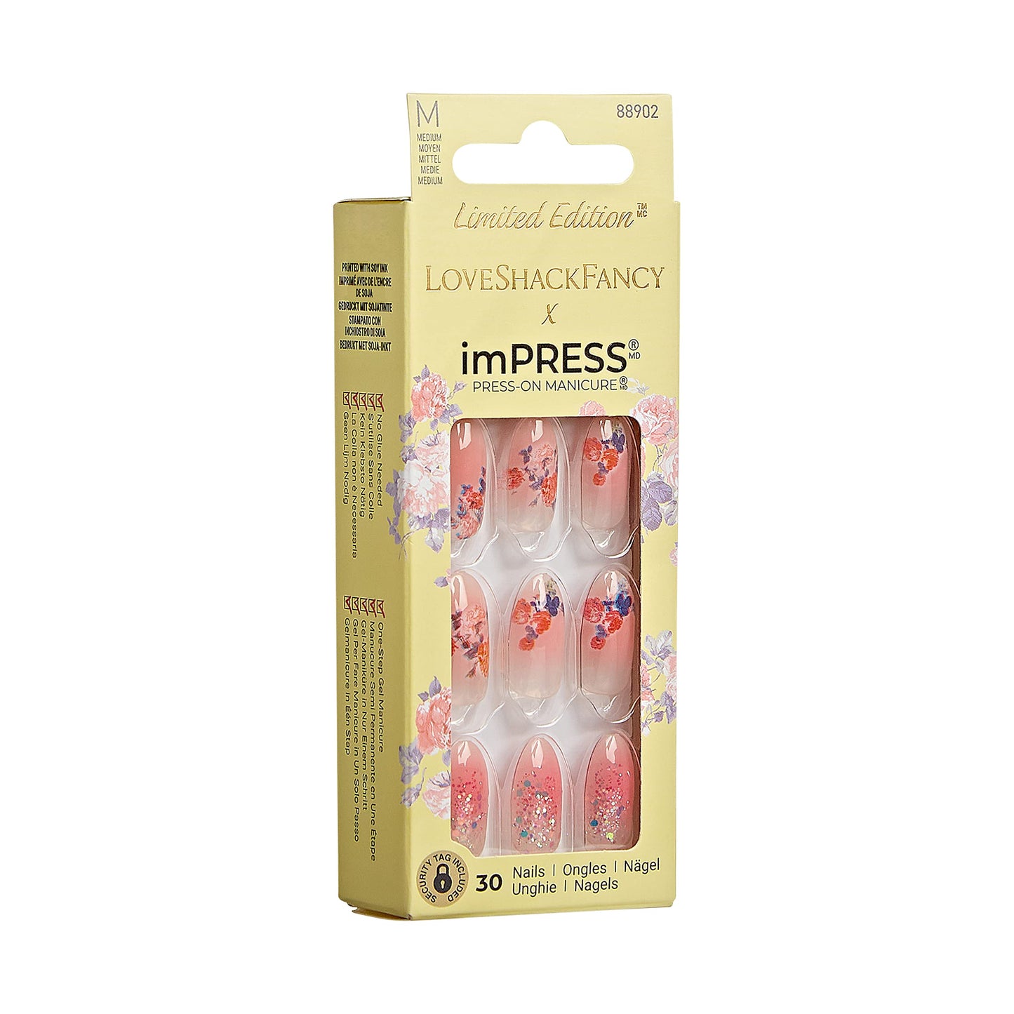 KISS LoveShackFancy x imPRESS Press-On Manicure Limited Edition, Style "Citrus Candy" Medium Almond Pink Press-On Nails, Includes Prep Pad, Mini Nail