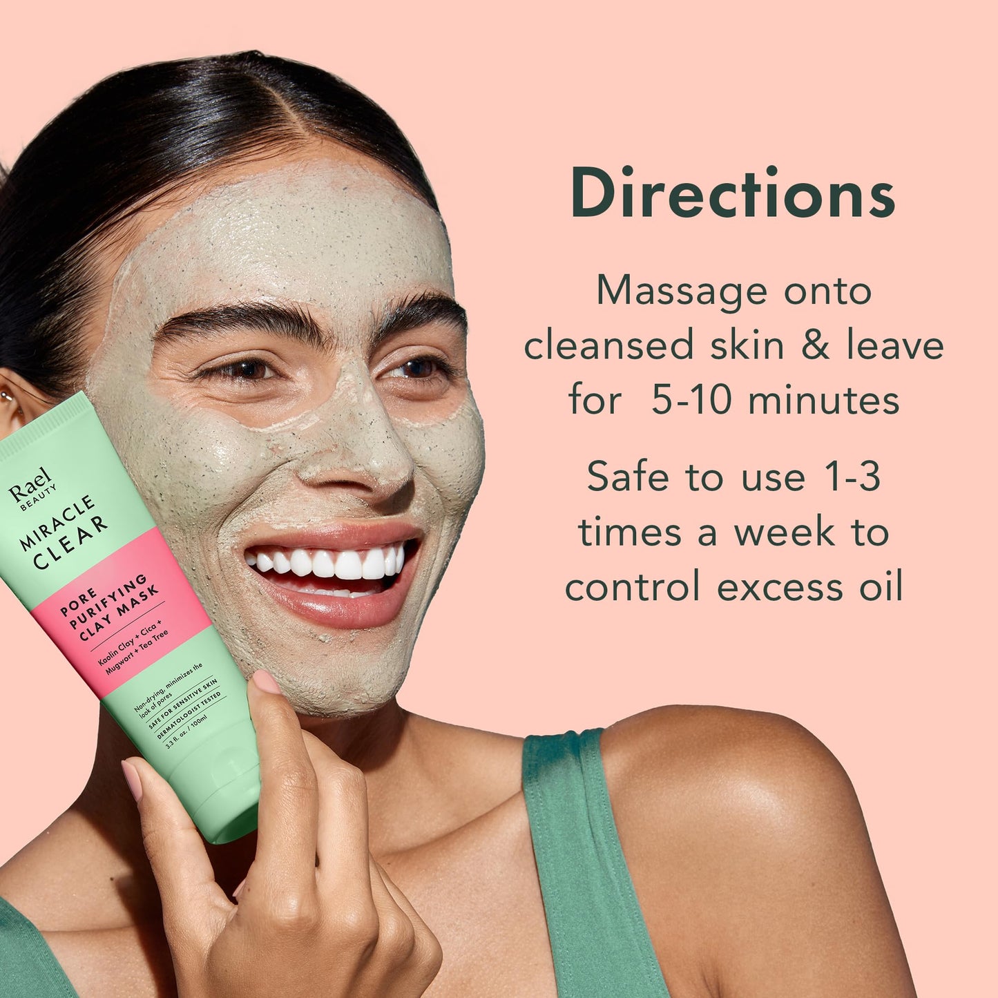 Rael Face Mask, Miracle Clear Clay Mask - Deep Pore Cleanser with Tea Tree & Gentle Exfoliation for Blackheads, Korean Skin Care (3.4 fl oz)